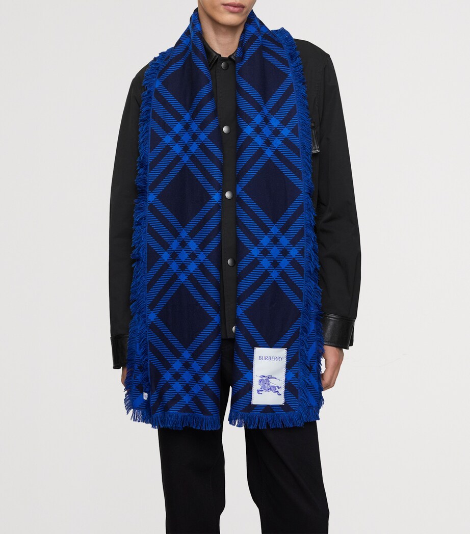 Burberry Wool-Silk Wide Check Scarf Ink Blue/blue Image 5
