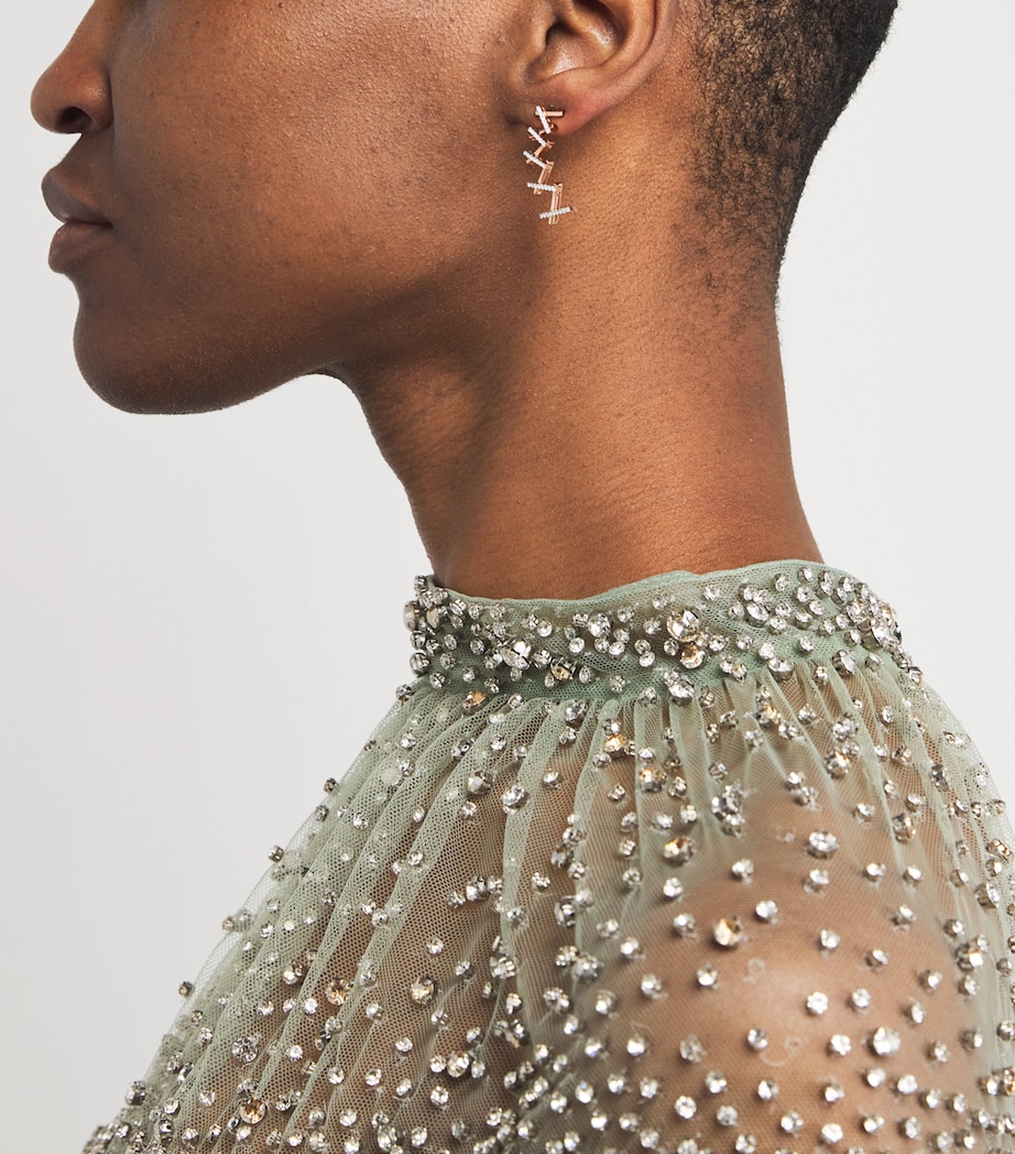 Rose Gold and White Diamond Classic Fireworks Deco Wishbone Earrings 18K RG/WD Image 2