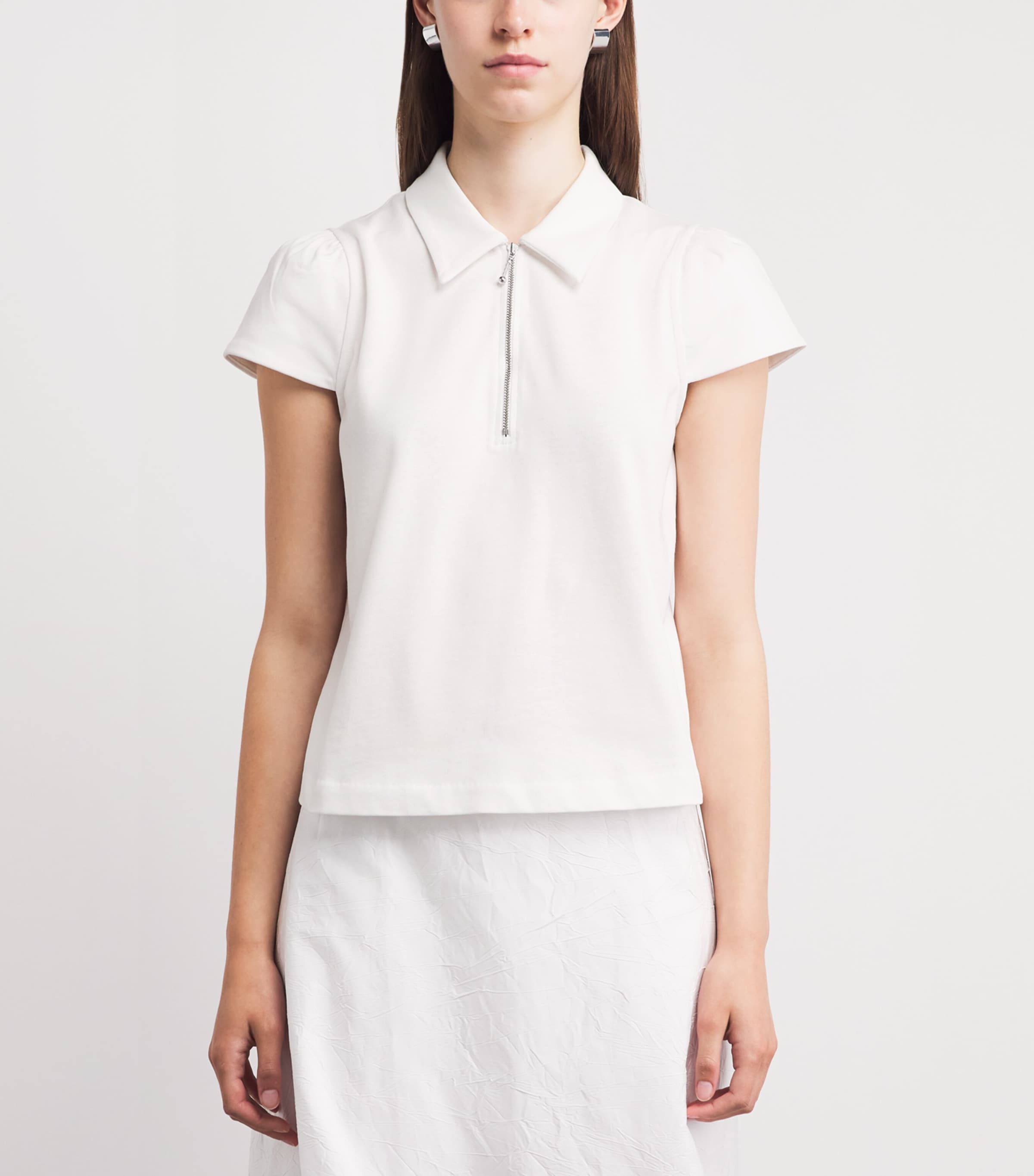 ME+EM Womens Organic Cotton Zipped Polo Sweater Fresh White Image 4