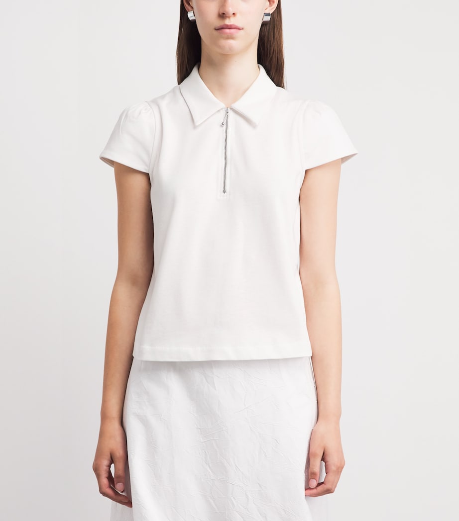 ME+EM Womens Organic Cotton Zipped Polo Sweater Fresh White Image 4