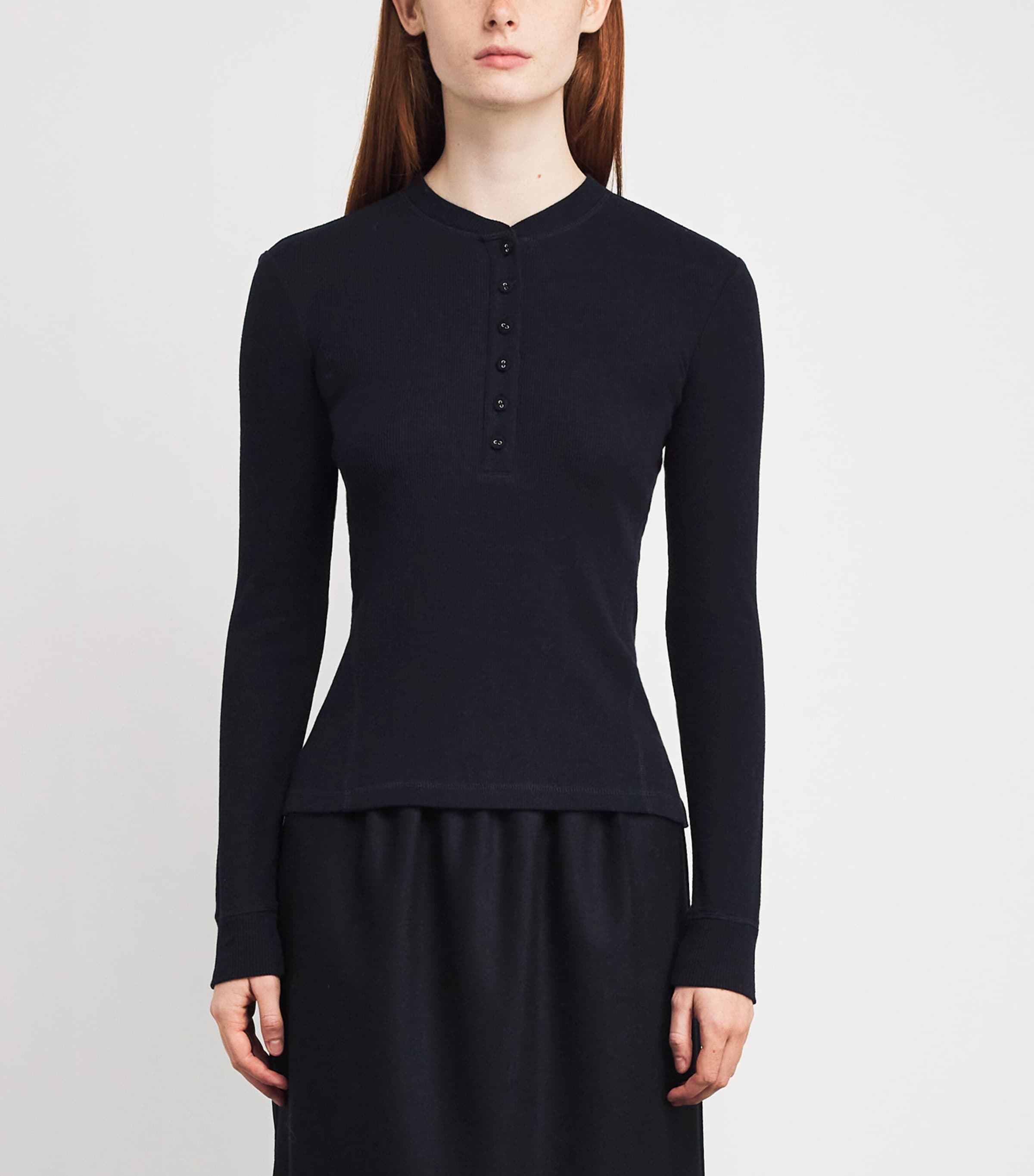 Long-Sleeve Henley Top NAVY Image 3