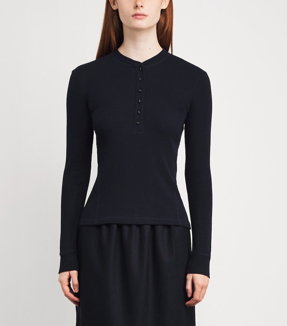 Long-Sleeve Henley Top NAVY Image 3