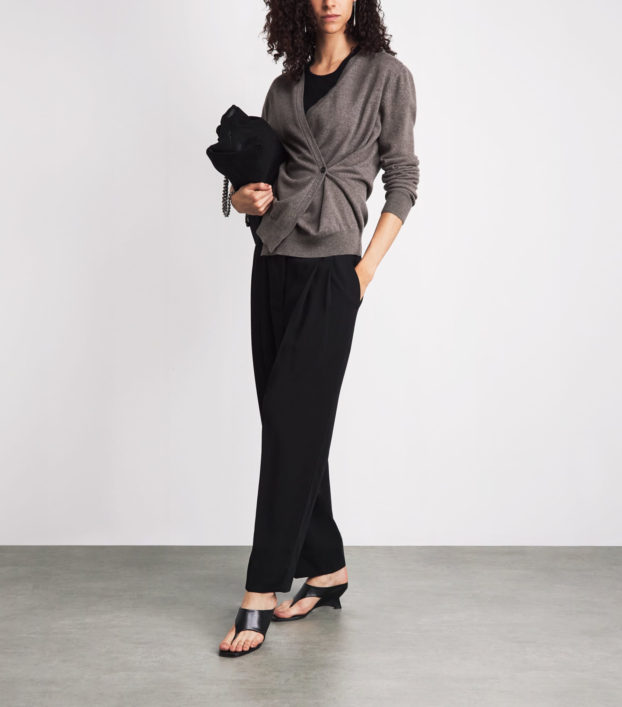 Róhe Womens Stretch-Wool Twisted Cardigan Mud Image 2