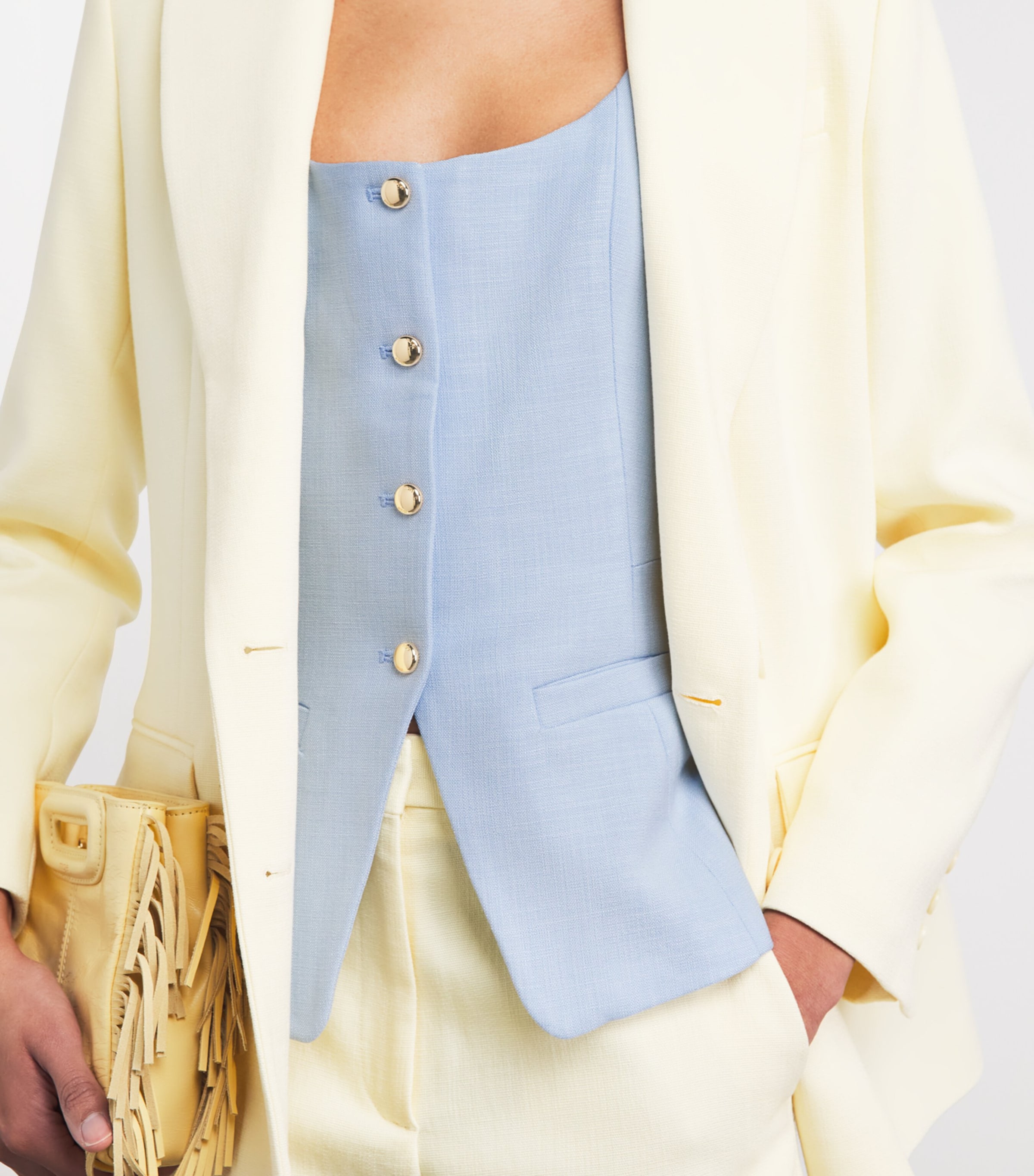 Maje Womens Square-Neck Waistcoat Blue Sky Image 3