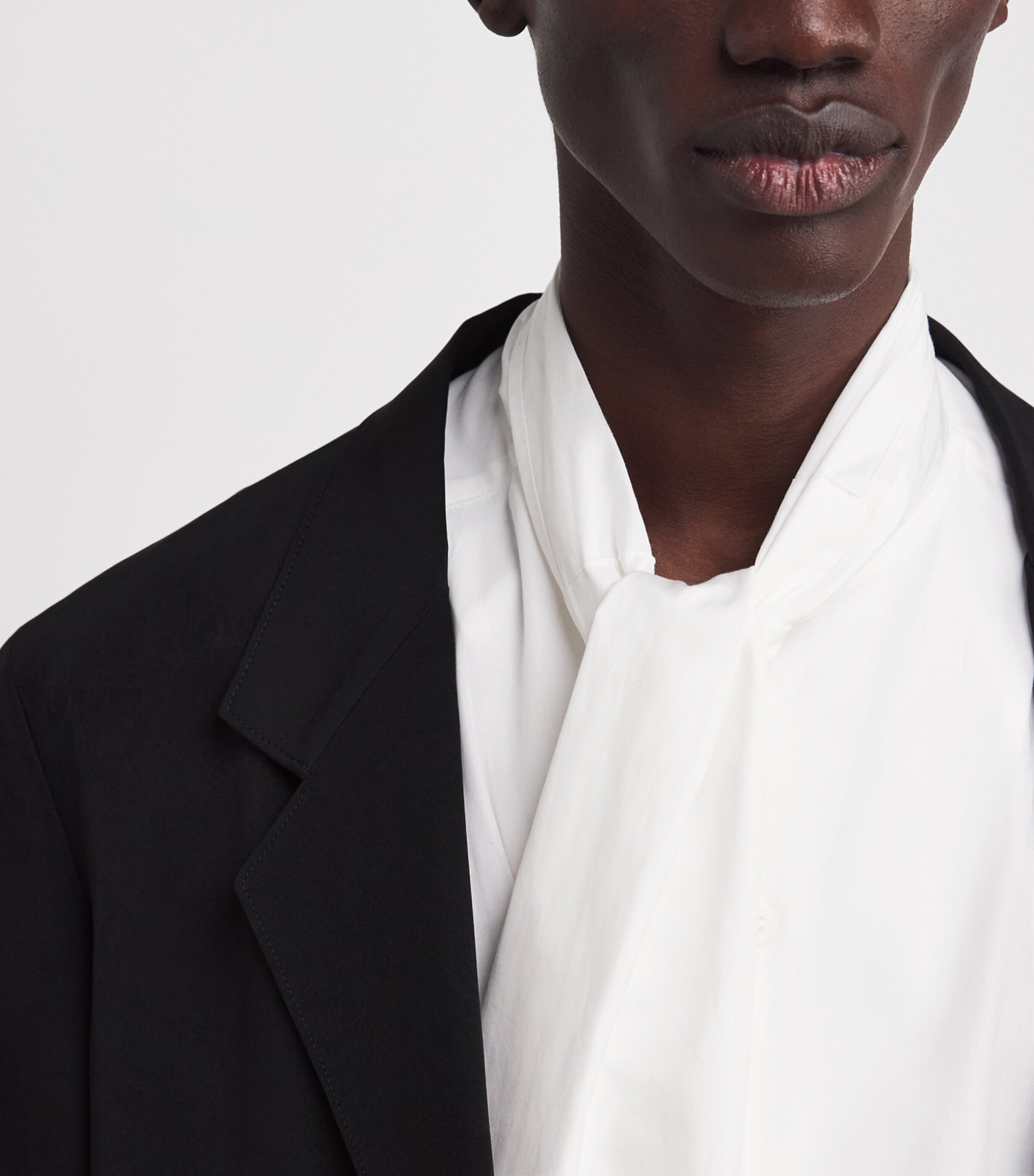 Yohji Yamamoto Mens Cotton Scarf-Collar Shirt White Image 6