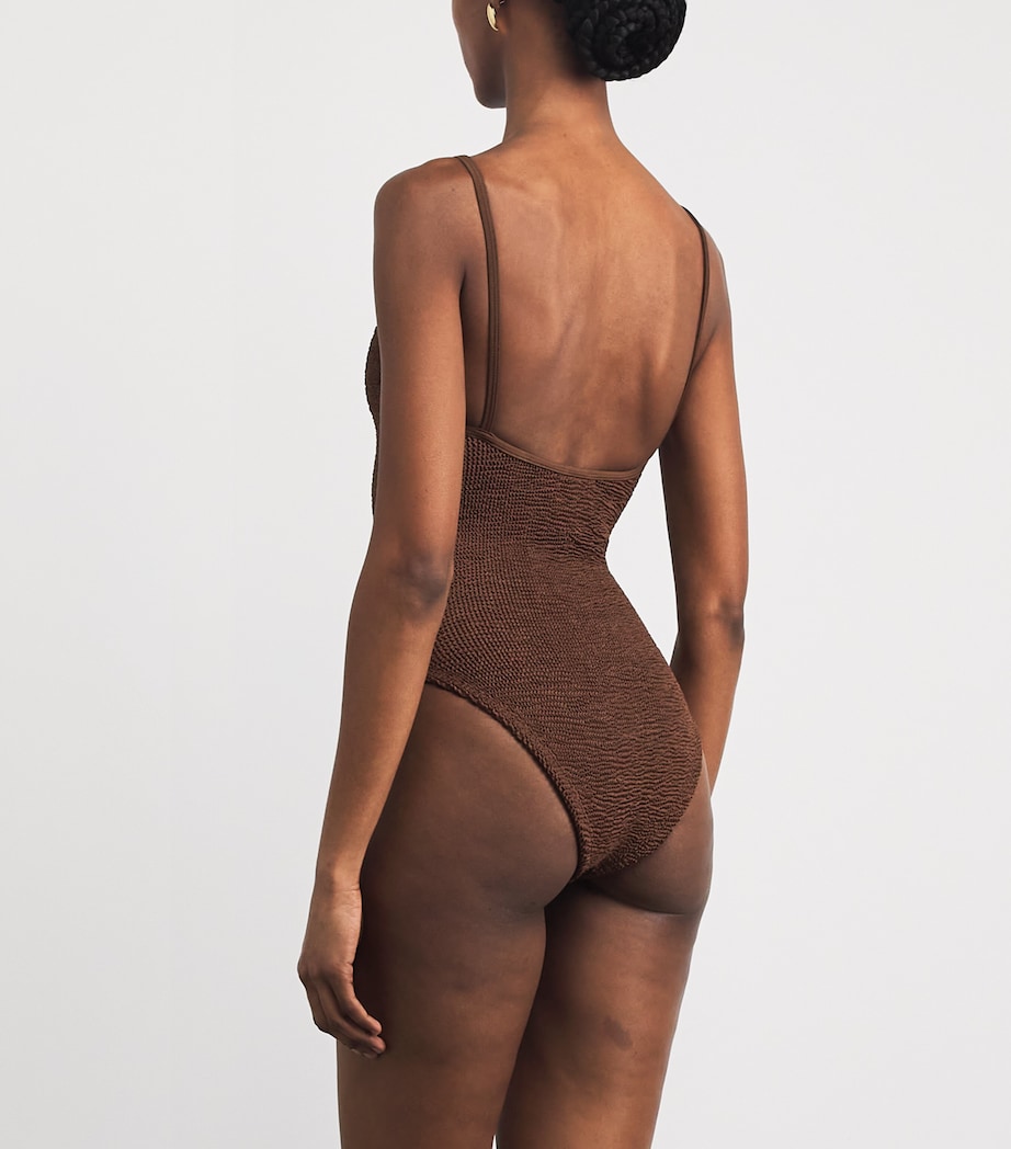 Hunza G Womens Beaded Mia Swimsuit Metallic Chocolate Image 4
