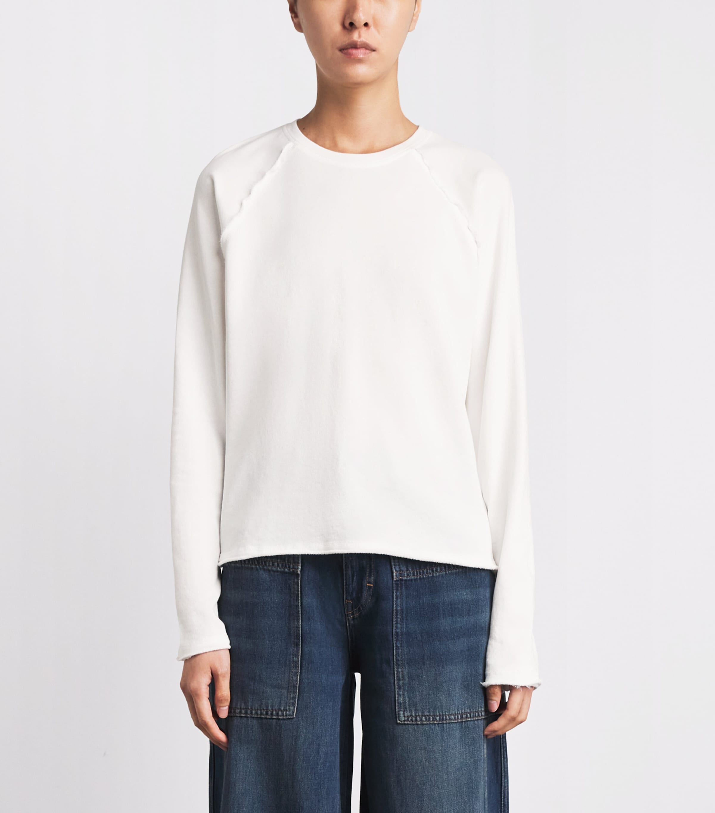 ME+EM Womens Organic Cotton Raw Edge Sweatshirt Soft White Image 4