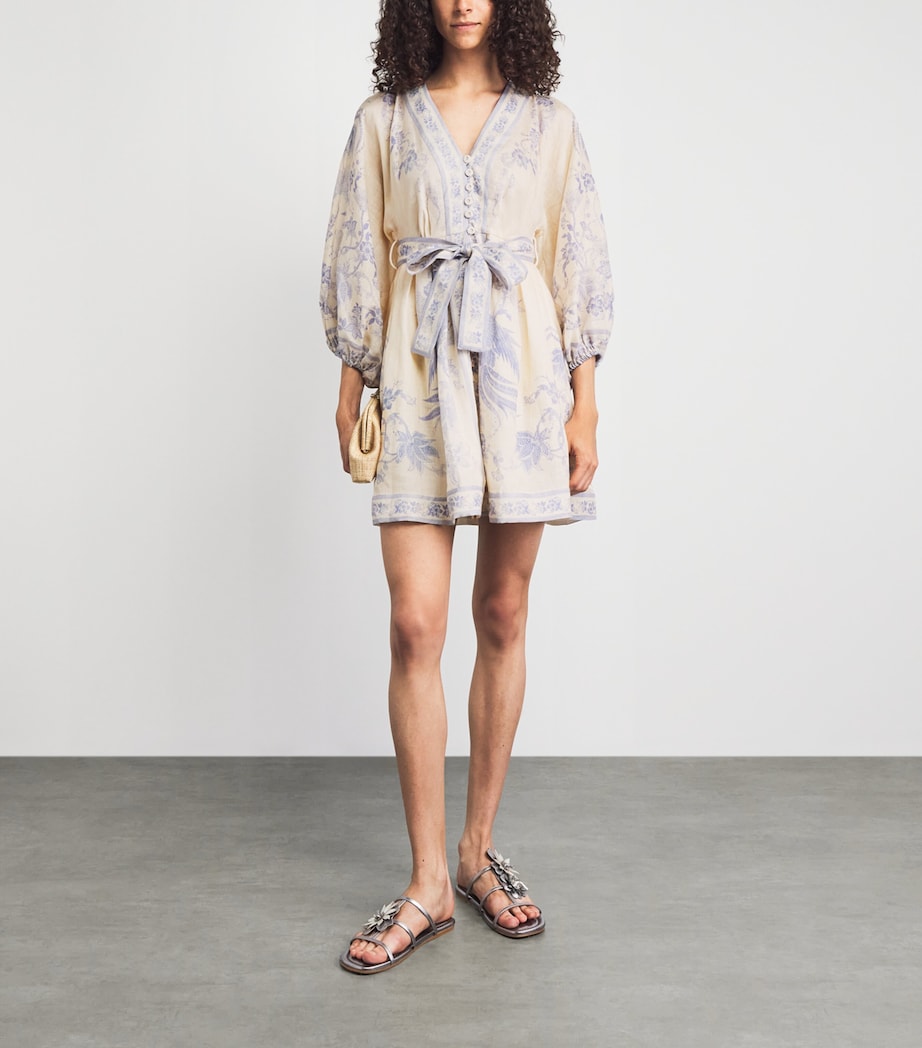 Zimmermann Womens Linen Indra Plunge Mini Dress Cream Lilac Floral Image 2