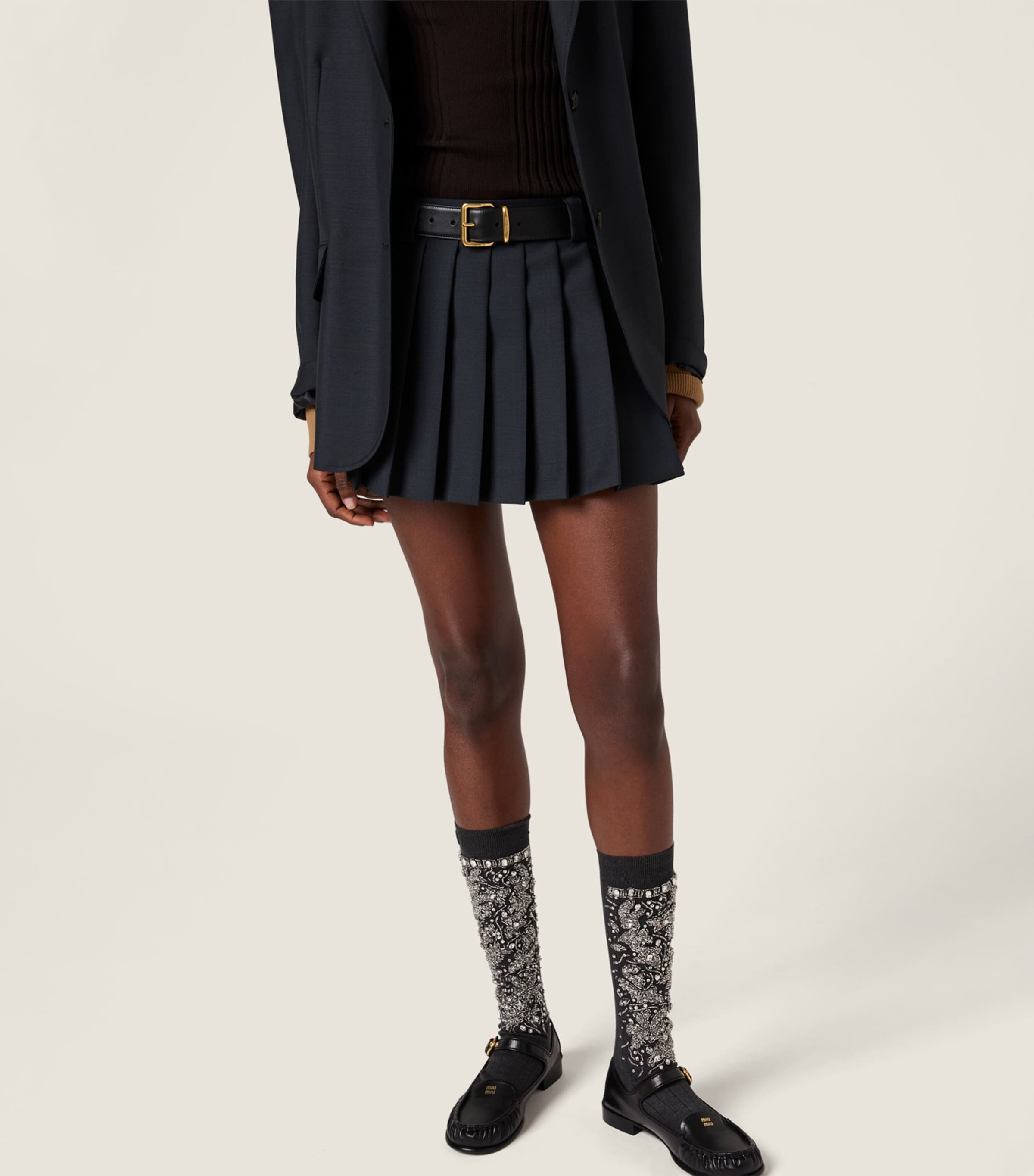Miu Miu Womens Kid Mohair Pleated Mini Skirt Image 4