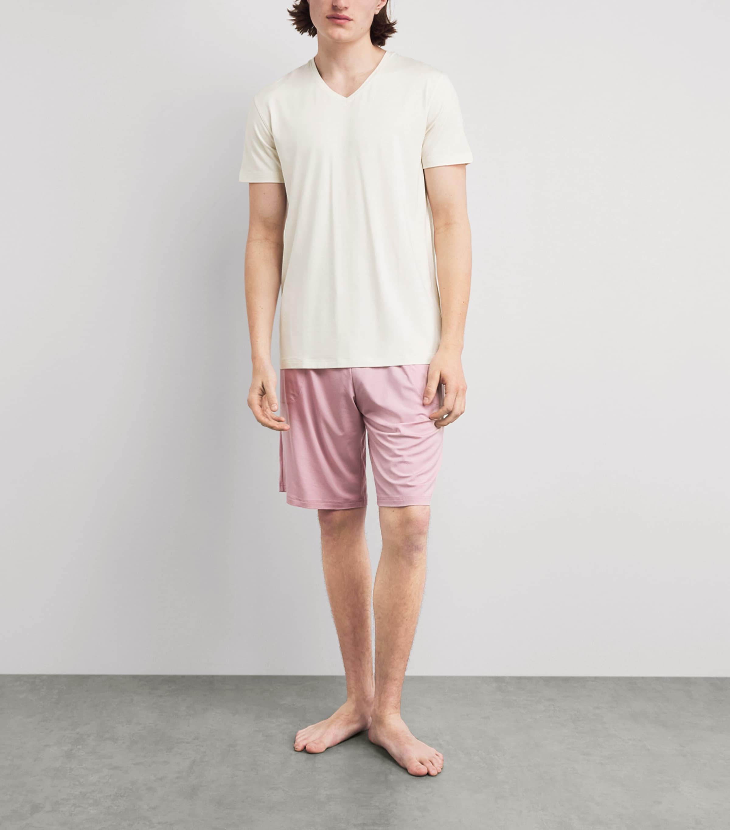 Derek Rose Mens Basel V-Neck Lounge T-Shirt Bei Image 2