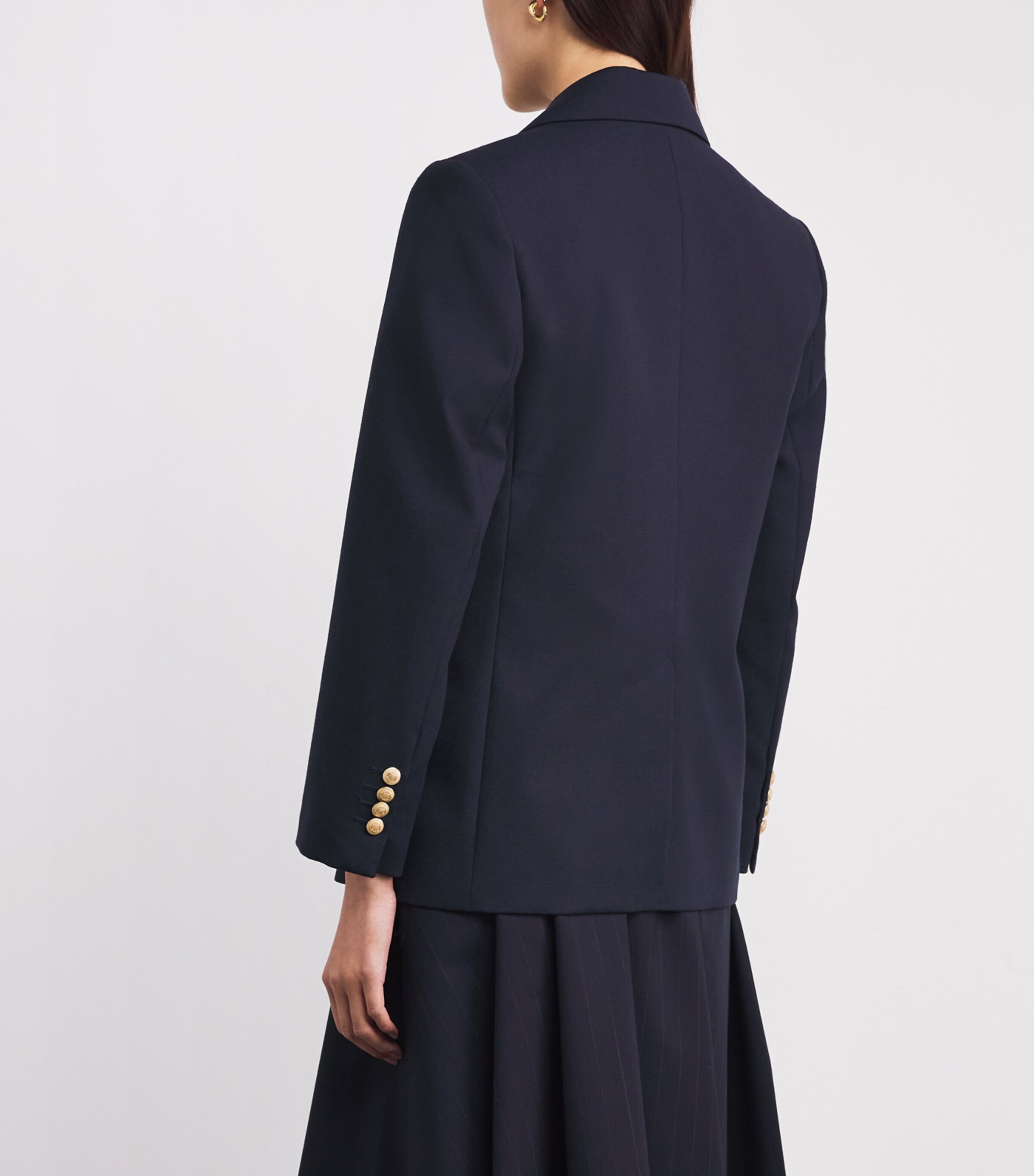 Virgin Wool-Cotton Double-Breasted Slim Blazer NAVY BLUE Image 4