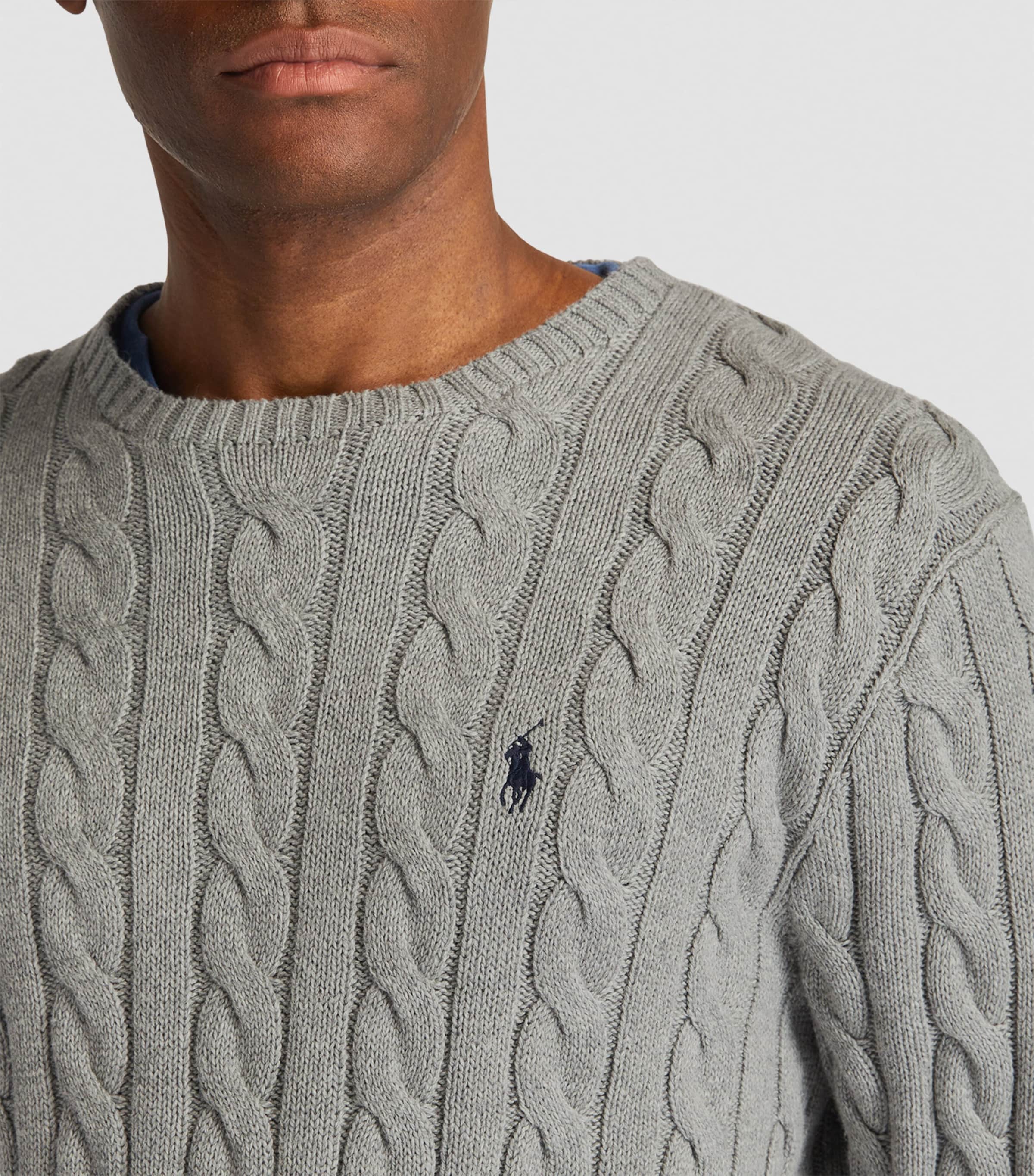 Cable-Knit Polo Logo Sweater GREY Image 7