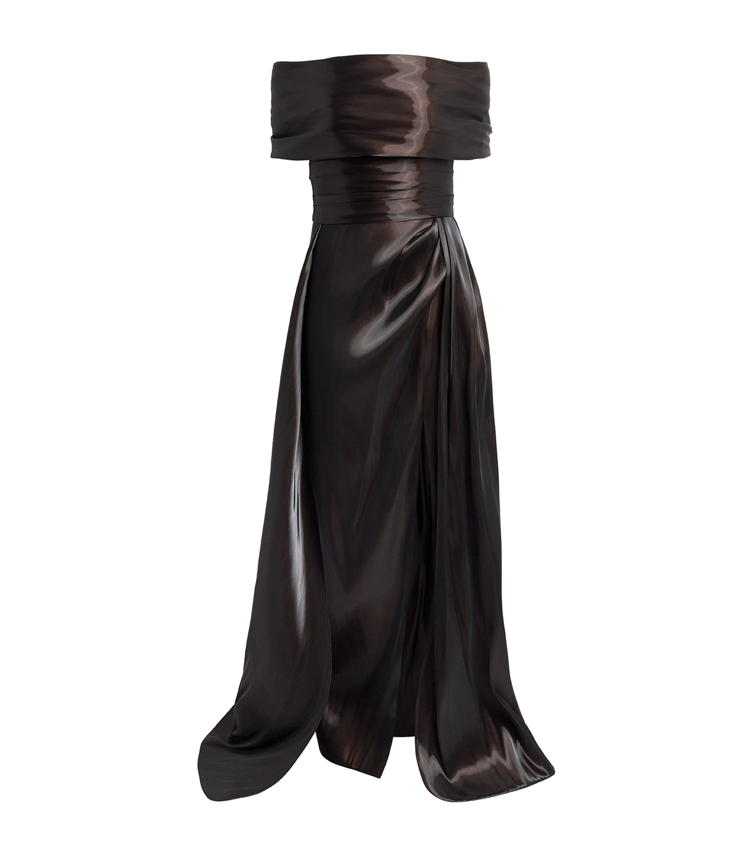 Pamella Roland Womens Liquid Organza Gown Chocolate Image 1