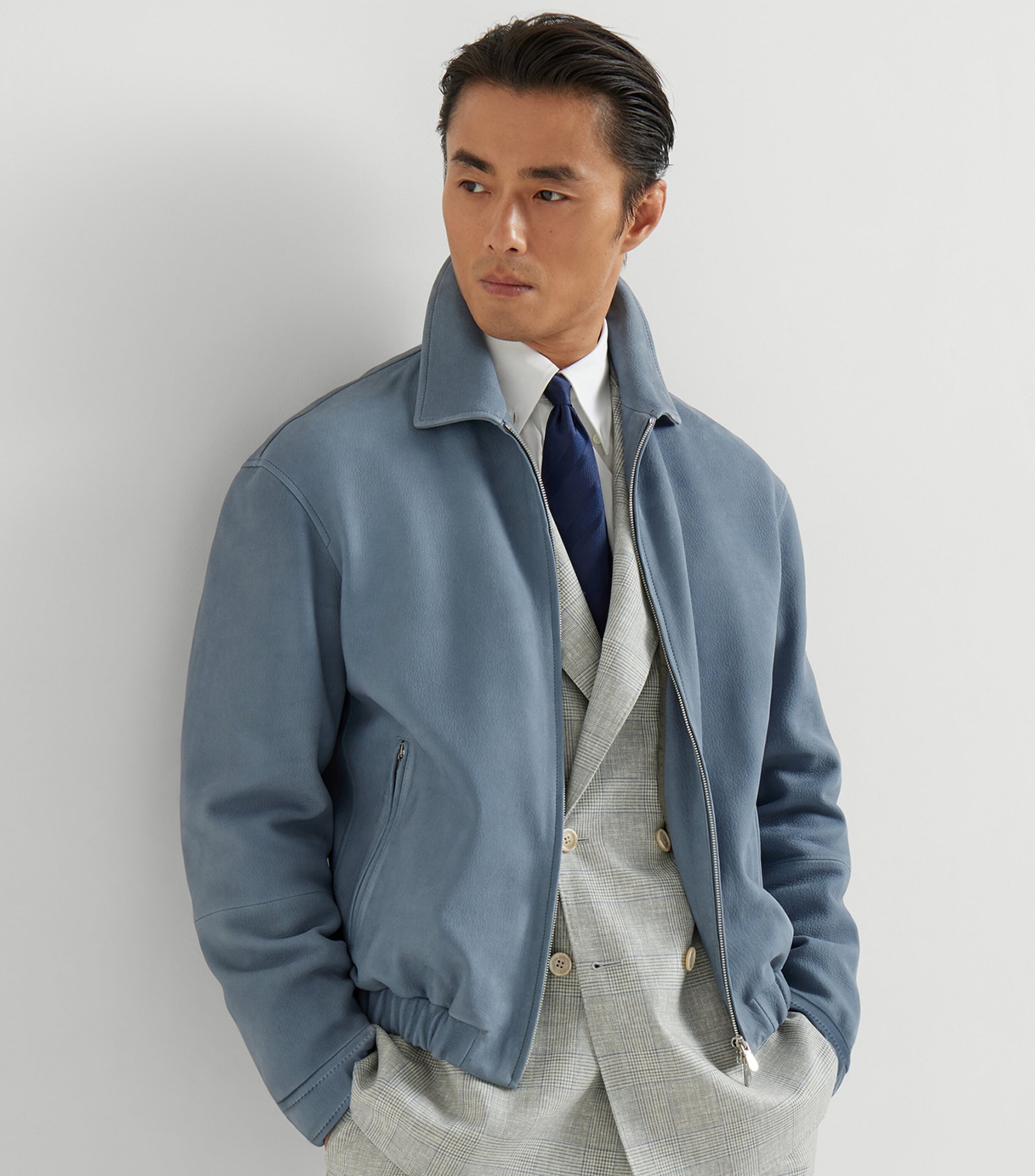 Brunello Cucinelli Mens Nubuck Leather Zip-Up Jacket Image 2