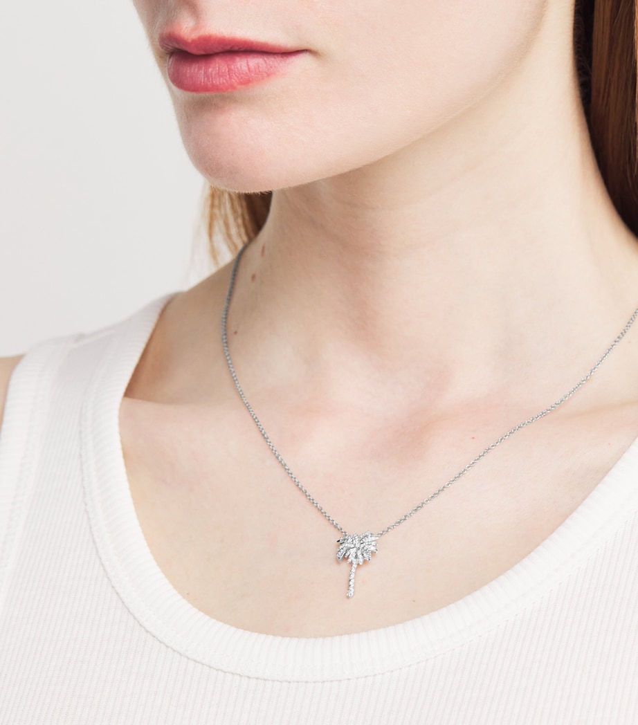 Small White Gold and Diamond Palm Tree Pendant Necklace WHITE GOLD Image 2