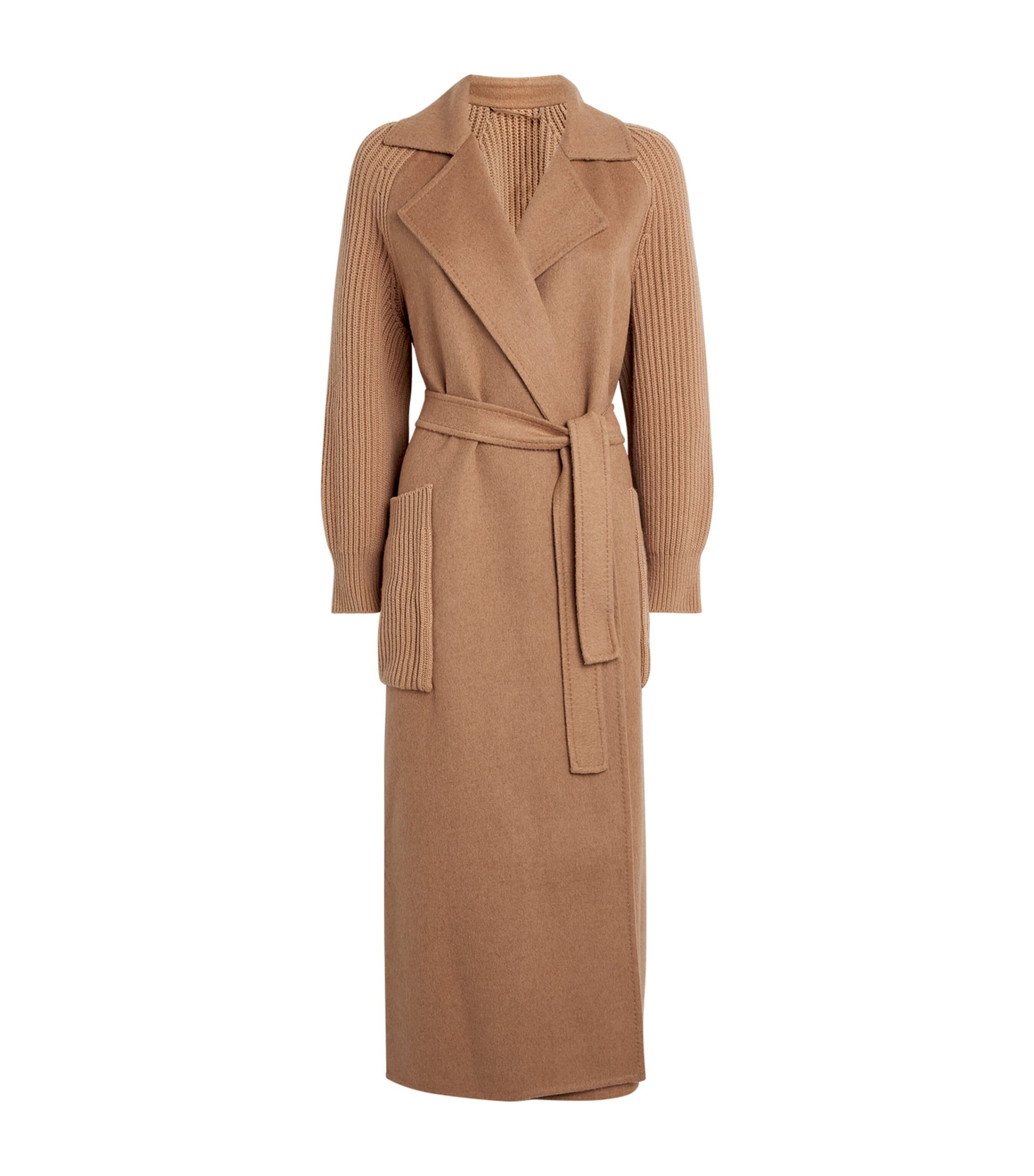 Max Mara Camelwool Knitted-sleeve Coat In Brown