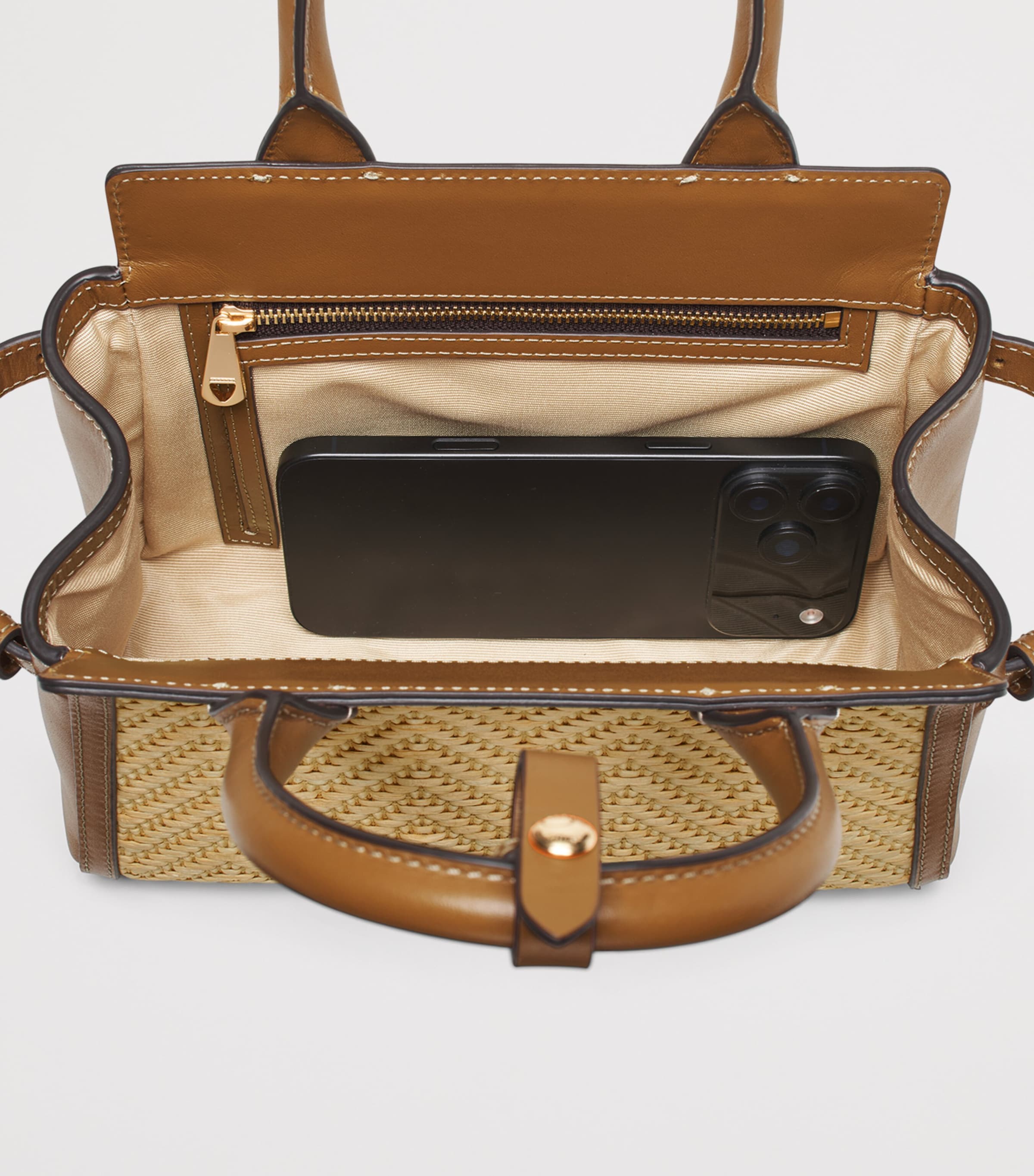 Aspinal Of London Mini Raffia-Leather Savannah Top-Handle Bag Neutral Image 5