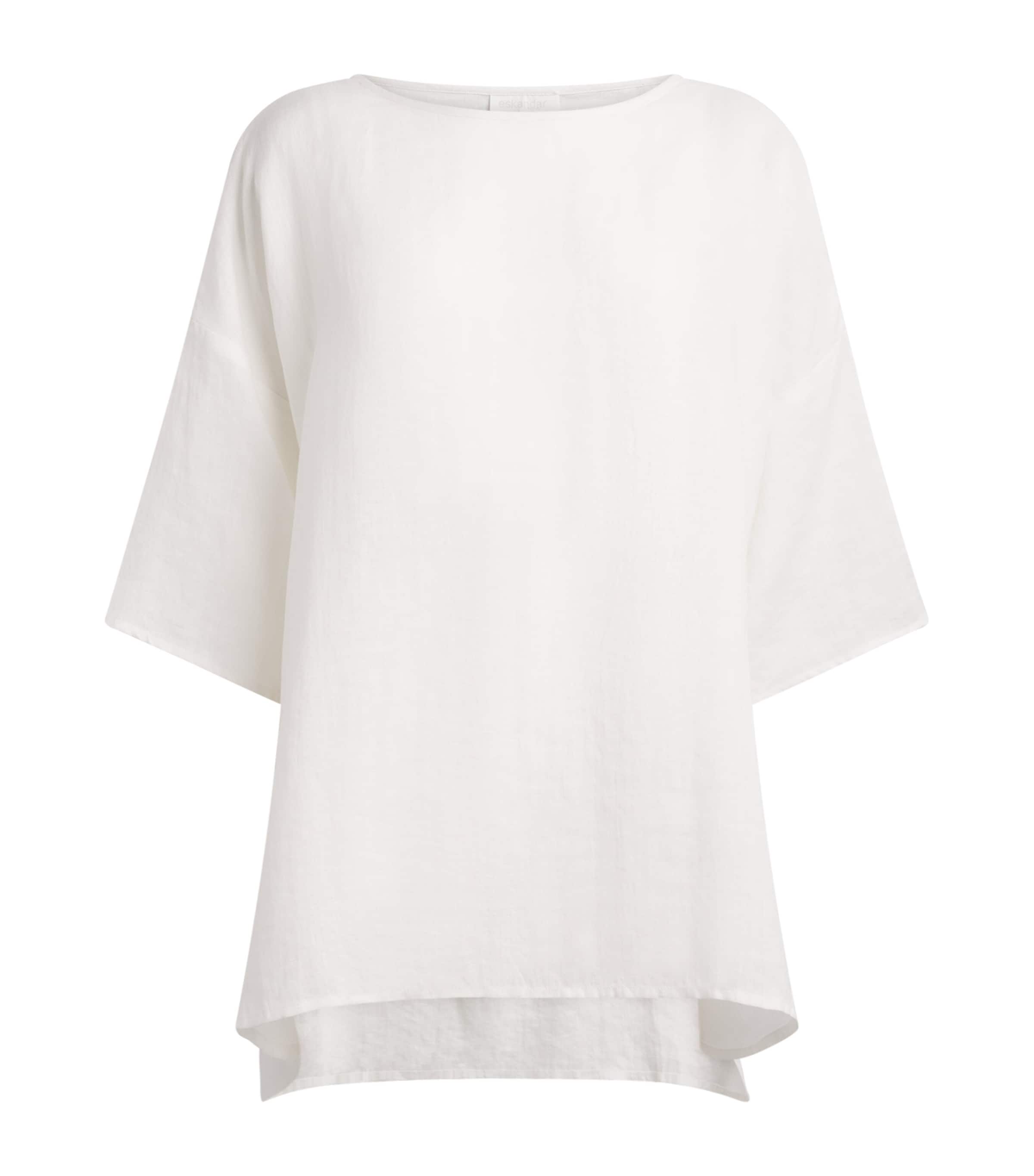Eskandar Womens Linen Boat-Neck Blouse White Image 1