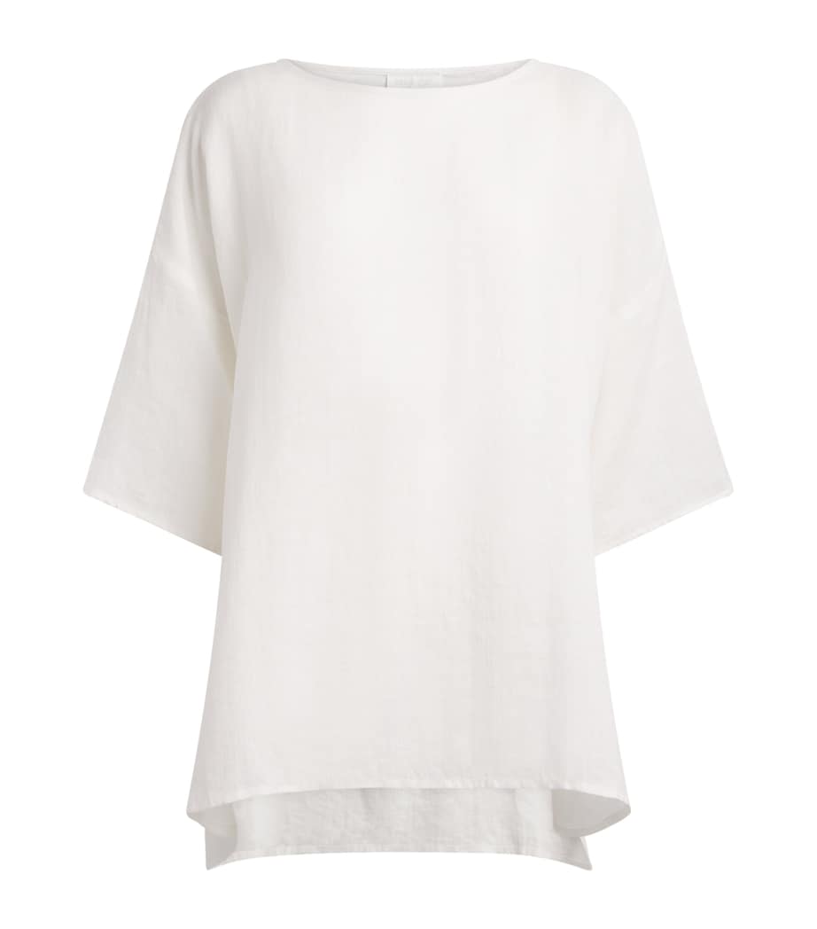 Eskandar Womens Linen Boat-Neck Blouse White Image 1