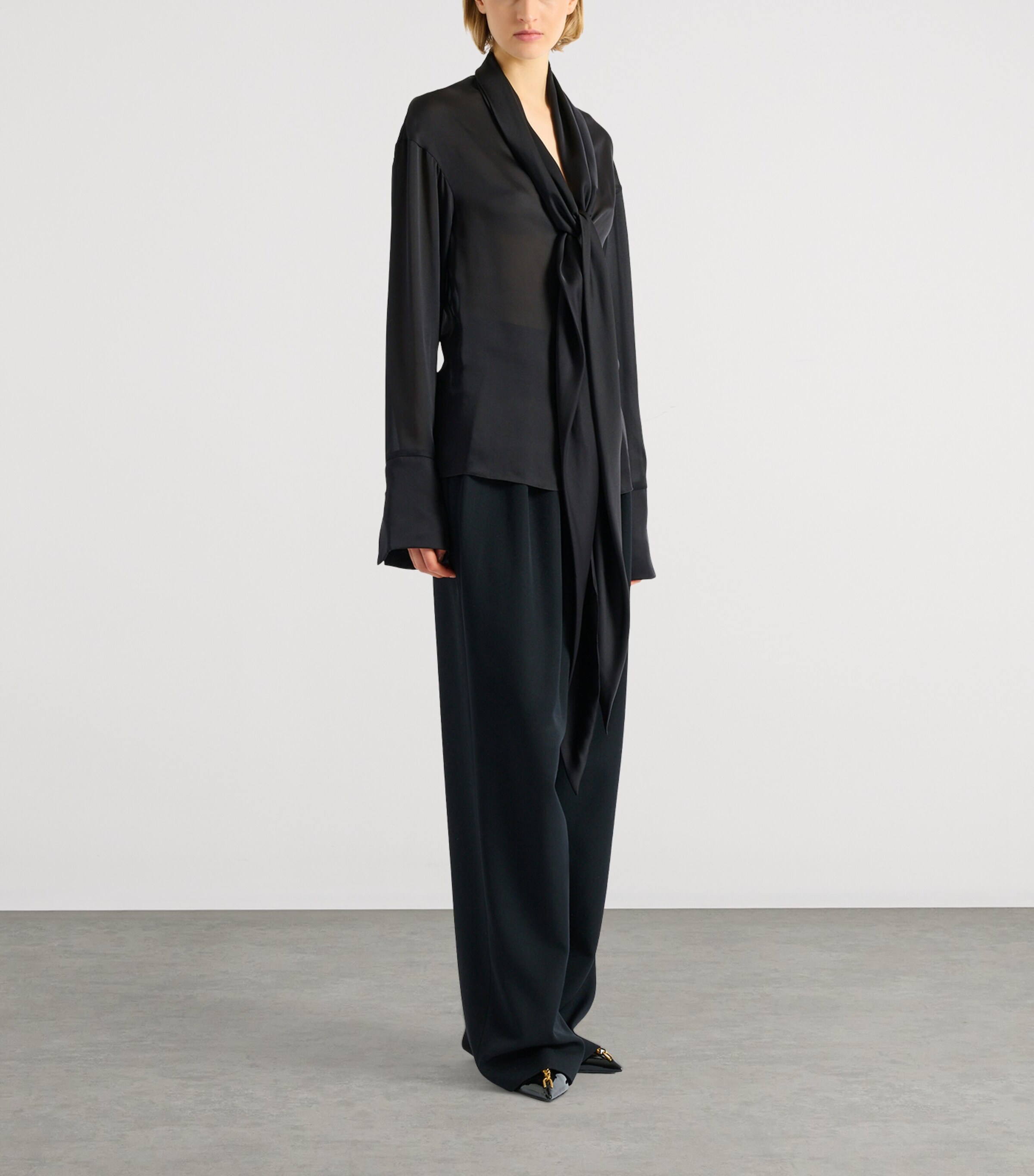 Balmain Womens Silk Tie Collar Shirt Noir Image 4