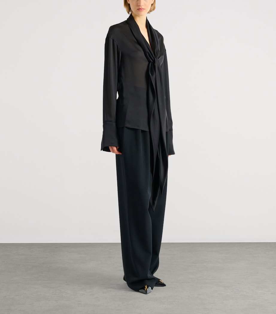 Balmain Womens Silk Tie Collar Shirt Noir Image 4