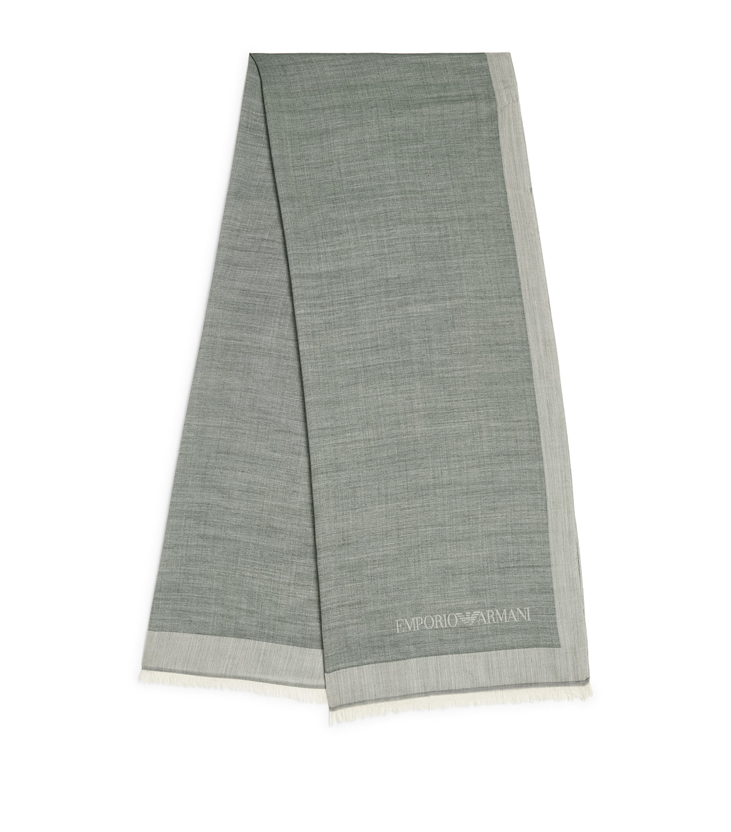 Shop Emporio Armani Wool-silk Fringed Scarf In Green