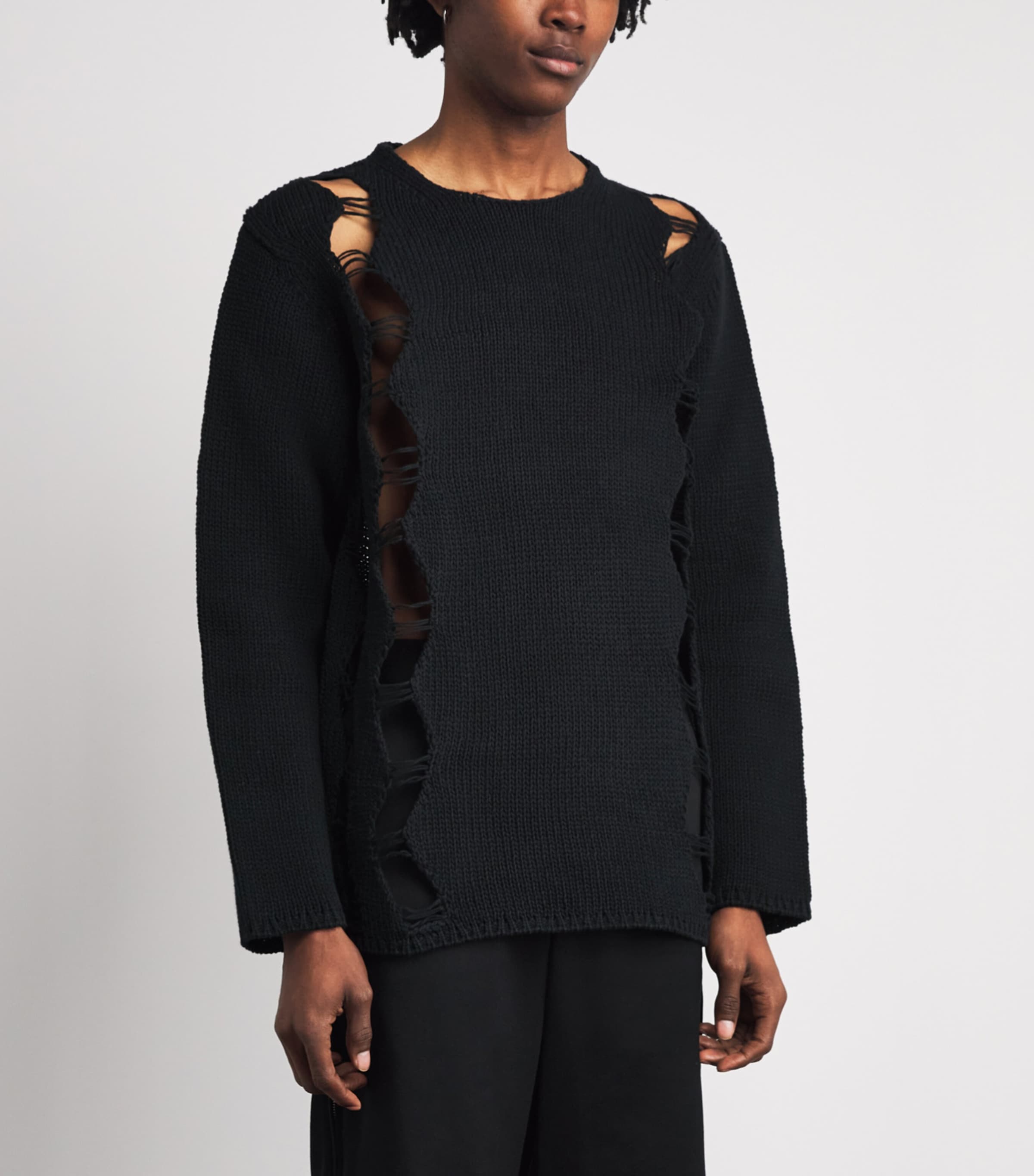 Comme Des Garçons Homme Plus Mens Cotton-Blend Distressed Sweater Black Image 4