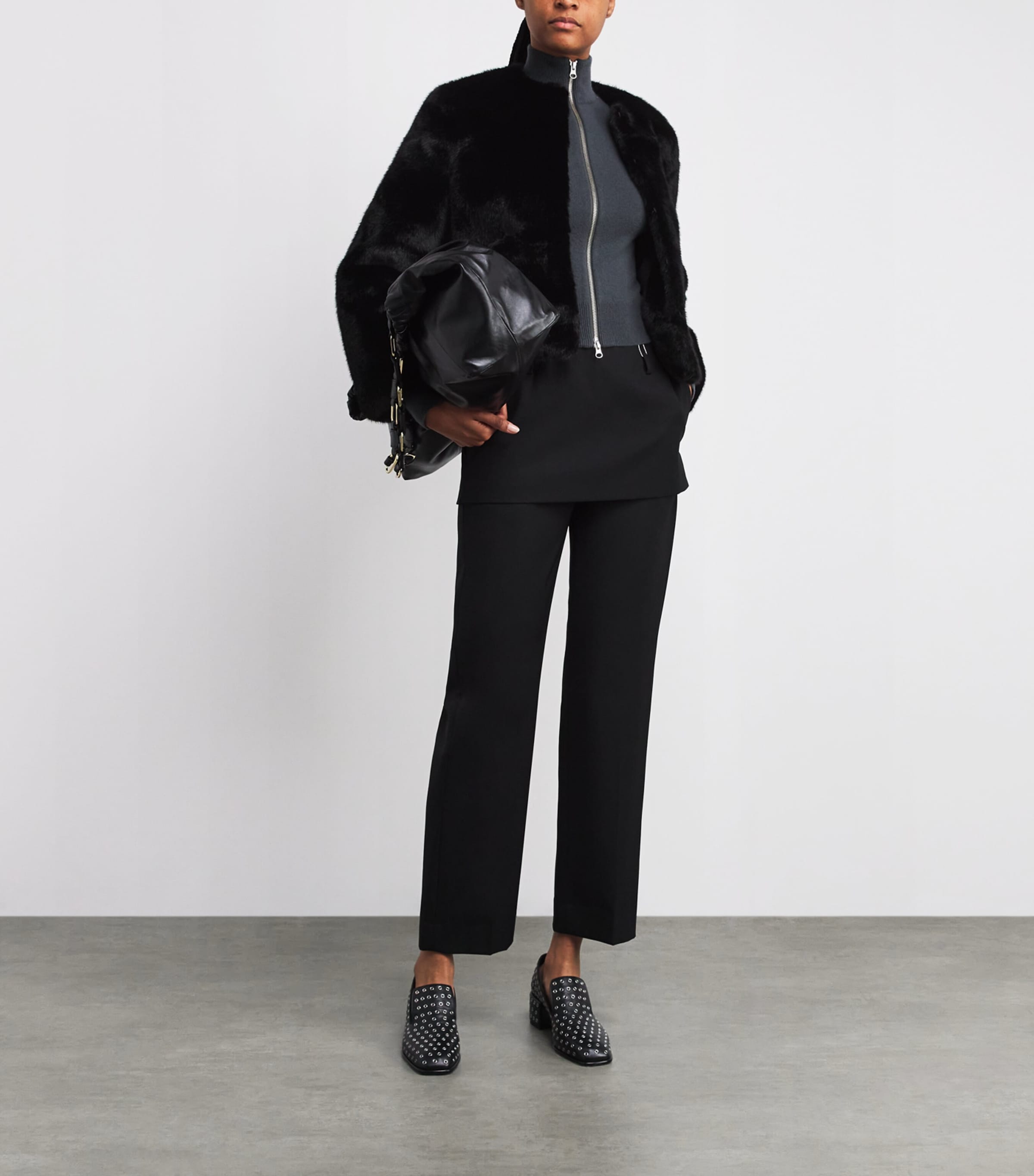 Faux Fur Cropped Jacket BLACK Image 2