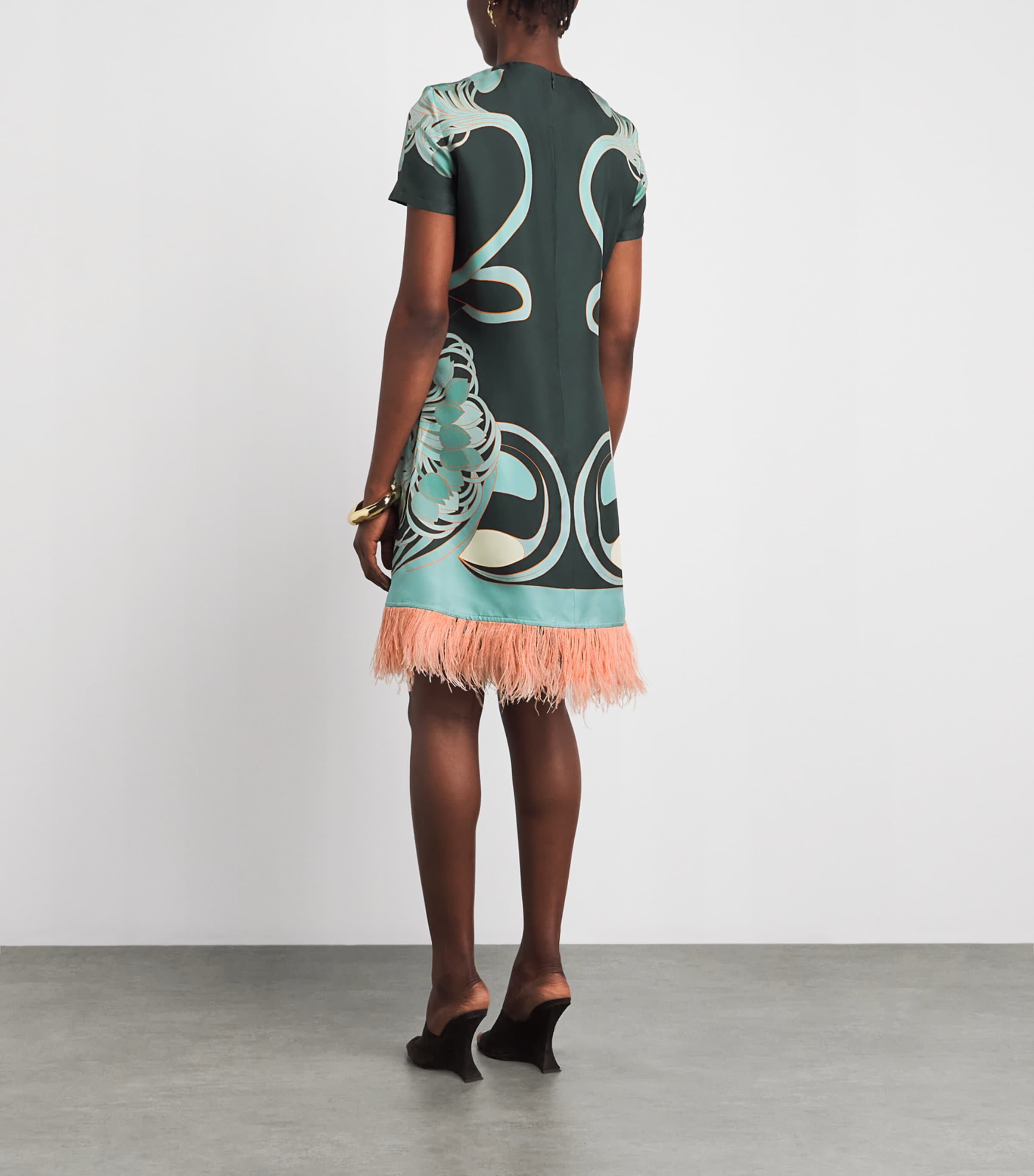 La Doublej Womens Silk Ostrich-Feather Mini Dress Tulp Plac Image 4