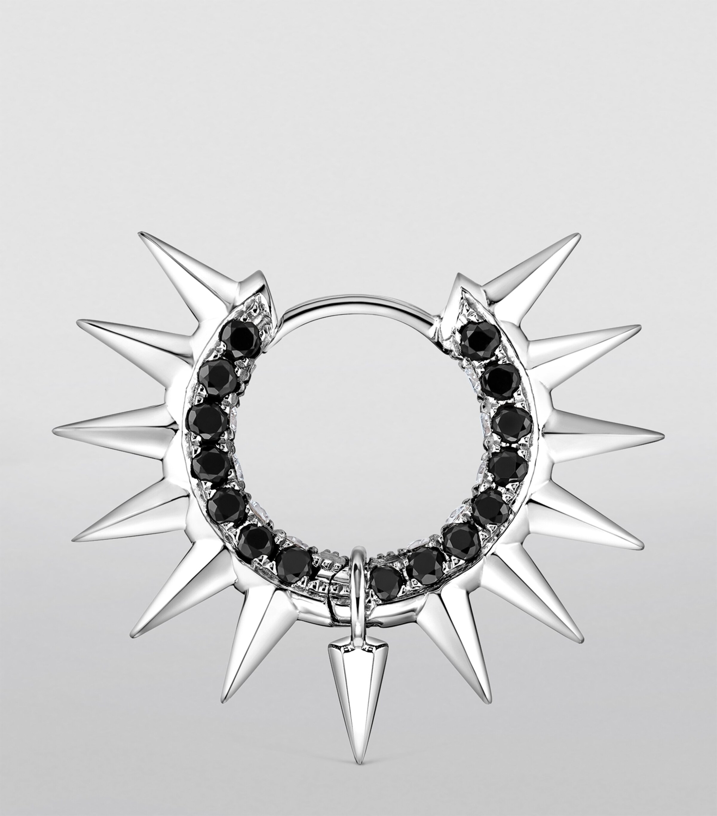 White Gold Black and White Diamond Pavé Metal Mohawk Hoop Earring (8mm) WHITE GOLD Image 3