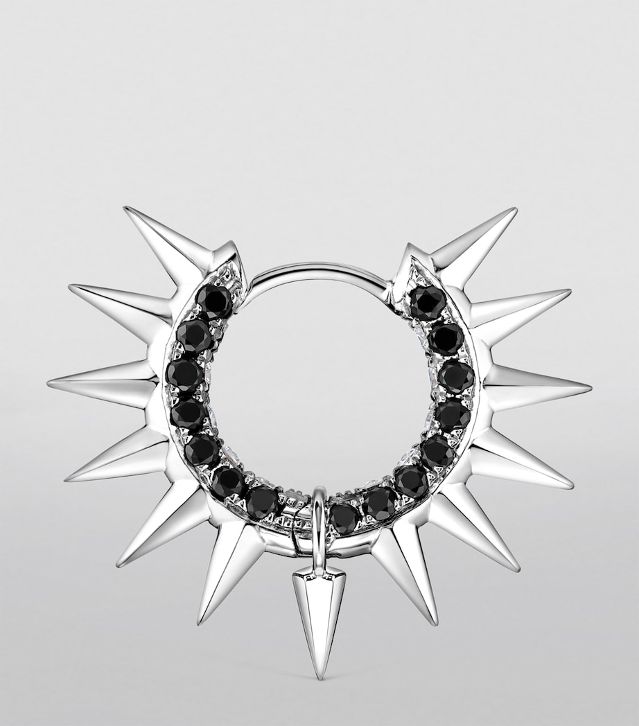 White Gold Black and White Diamond Pavé Metal Mohawk Hoop Earring (8mm) WHITE GOLD Image 3