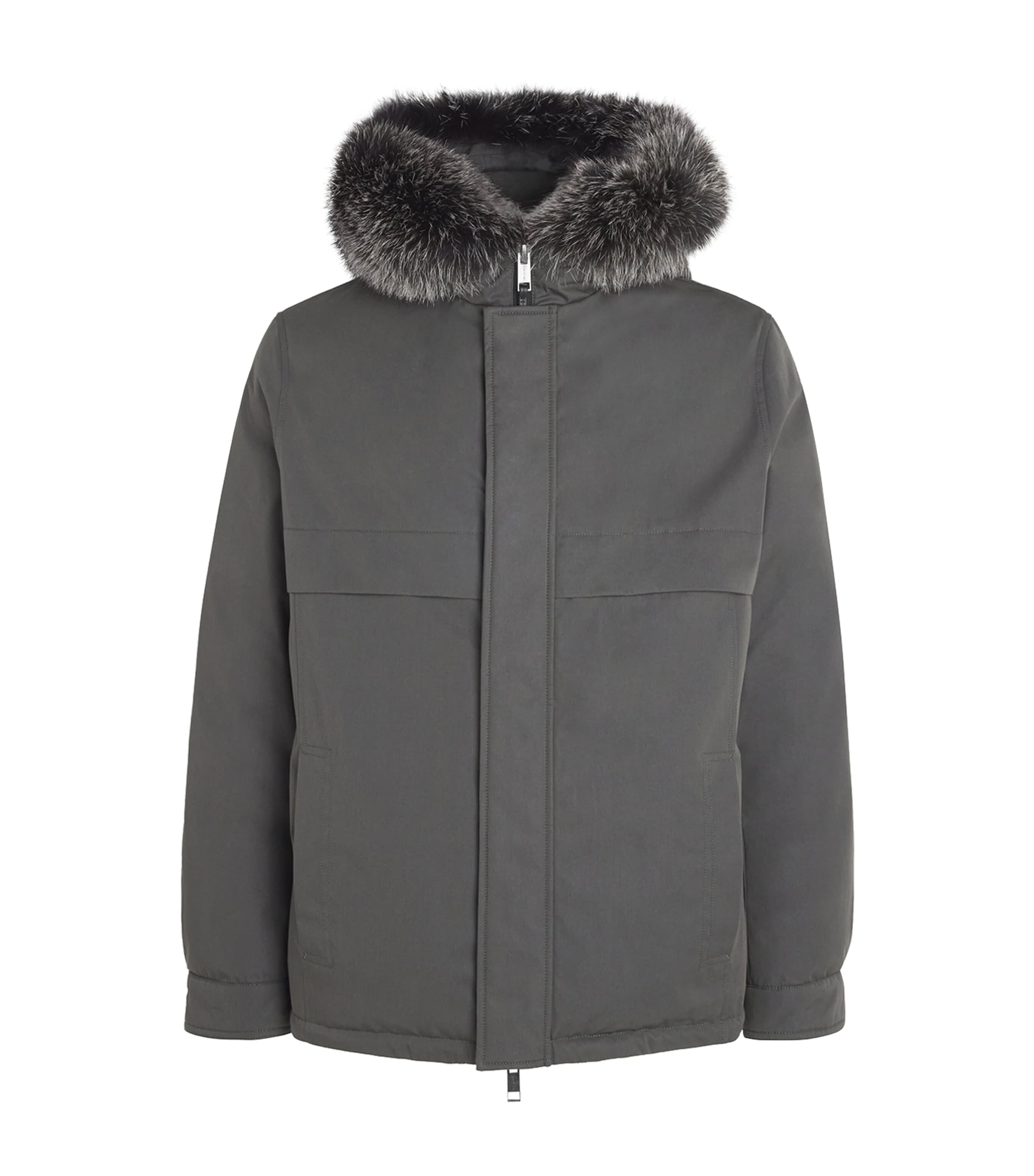 Yves Salomon Down Waterproof Fox Fur-trim Parka Coat In Gray