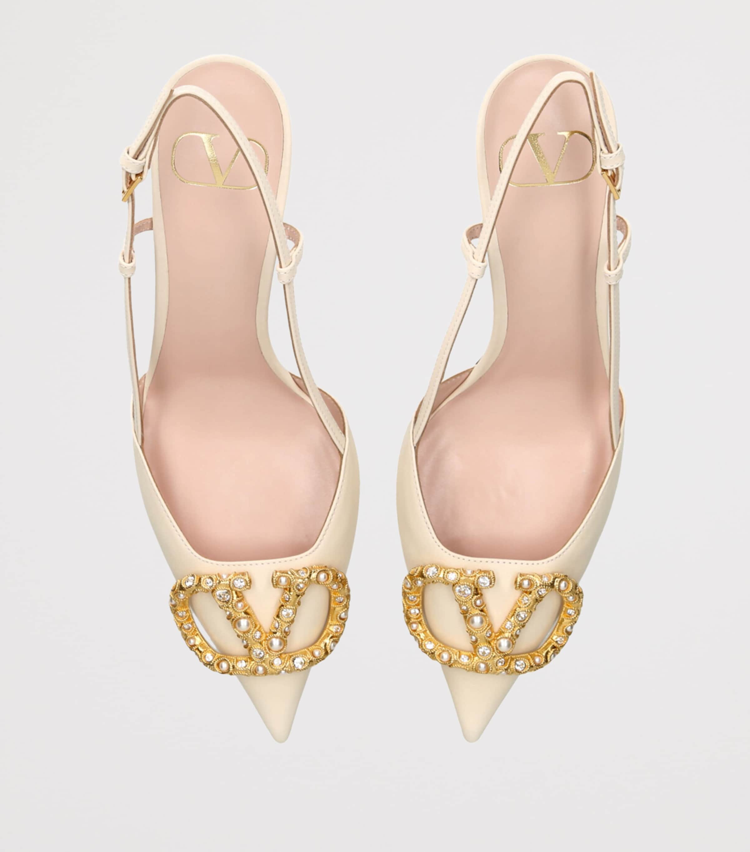 Leather VLogo Slingback Pumps 80 BONE Image 4