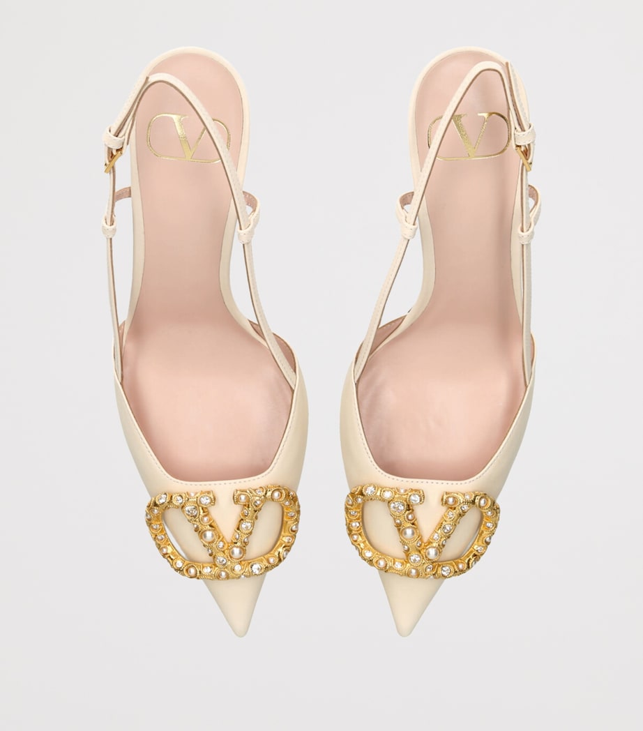 Leather VLogo Slingback Pumps 80 BONE Image 4