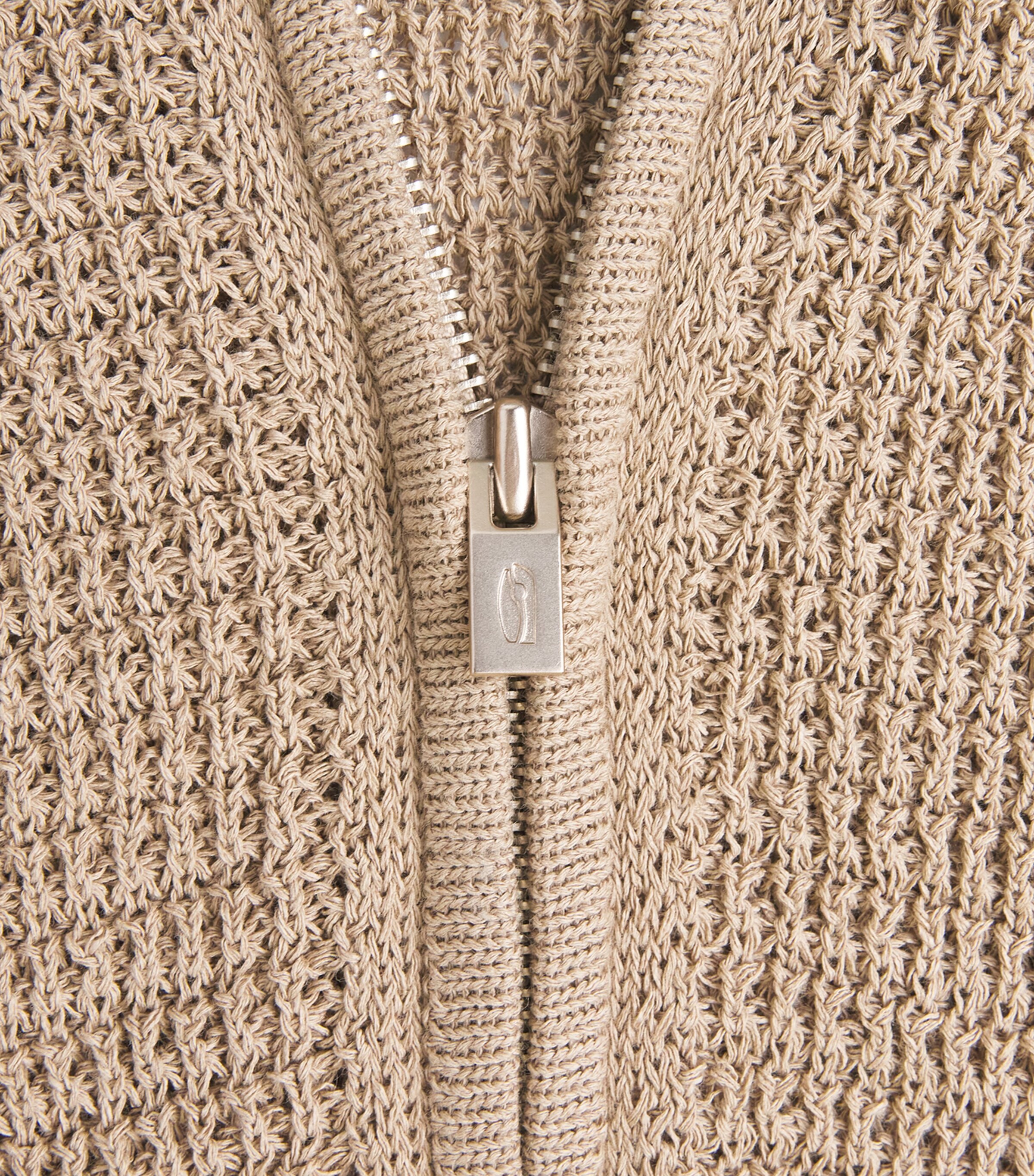Le 17 Septembre Mens Open-Knit Zip-Up Cardigan Beige Image 6