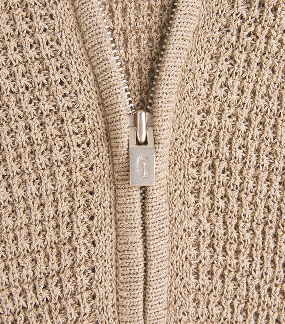 Le 17 Septembre Mens Open-Knit Zip-Up Cardigan Beige Image 6