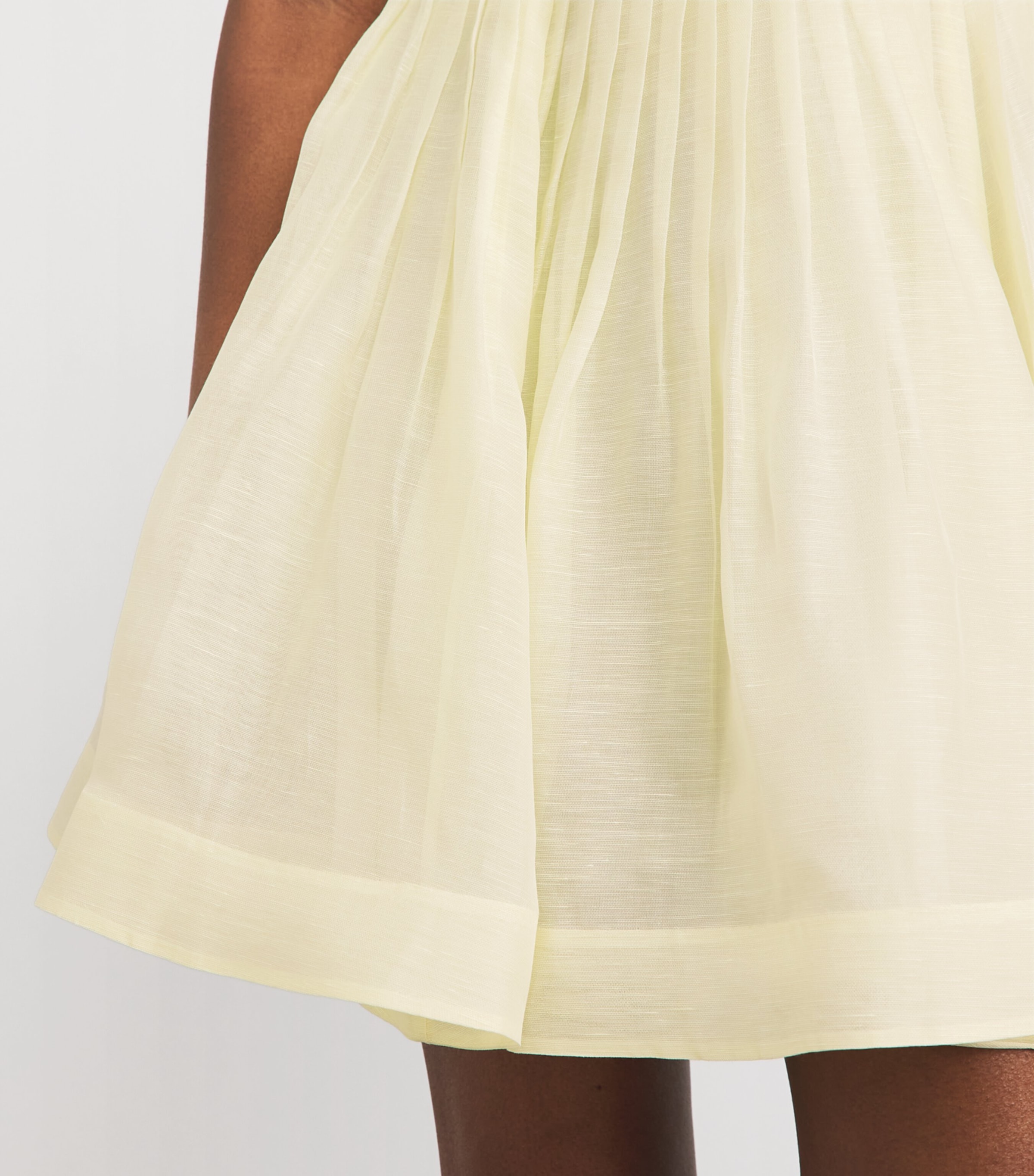 Zimmermann Womens Linen-Silk Plunge Mini Dress Lemon Image 5