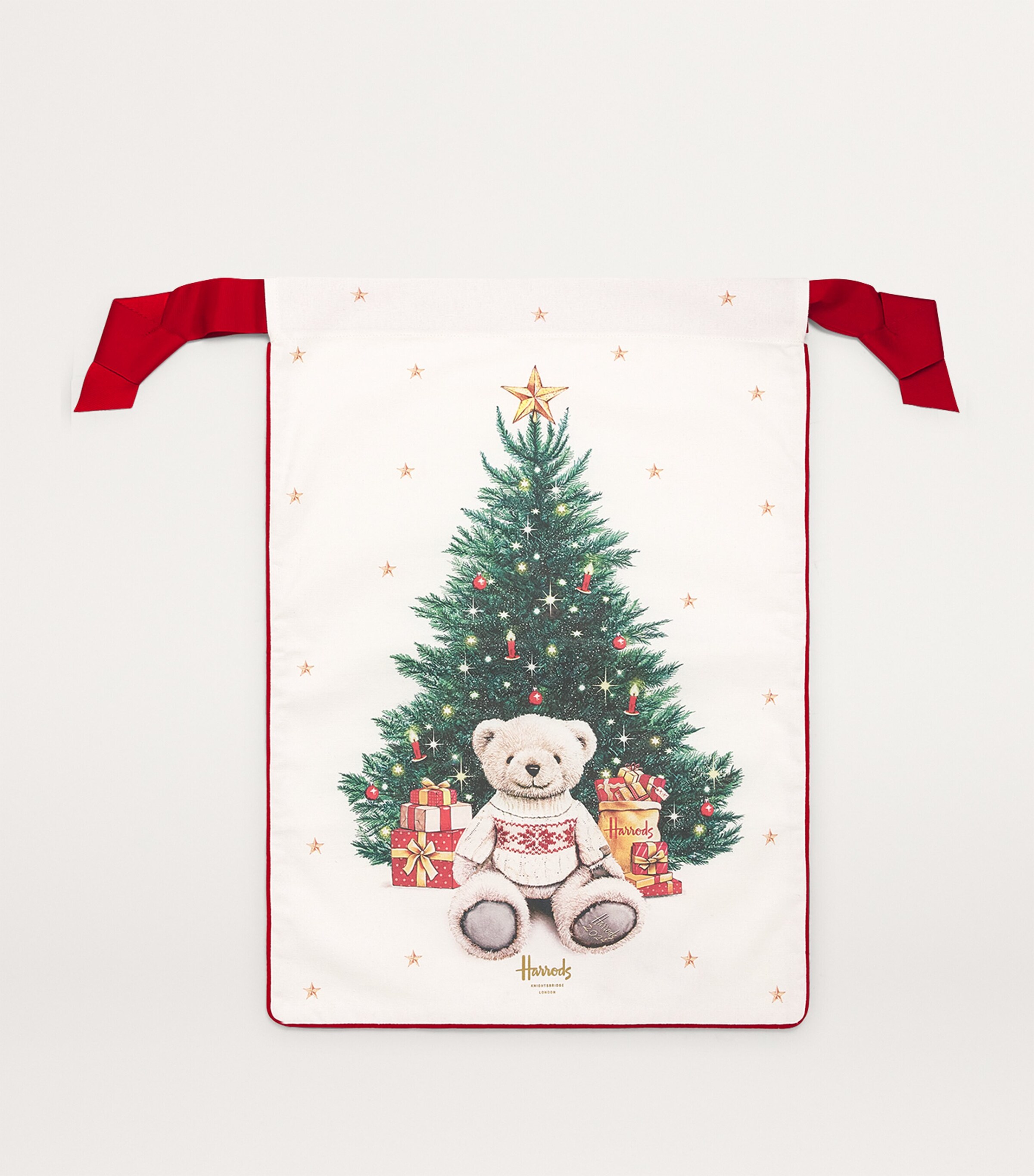 Harrods Large Cotton Christmas Bear Sack Ivory Image 2