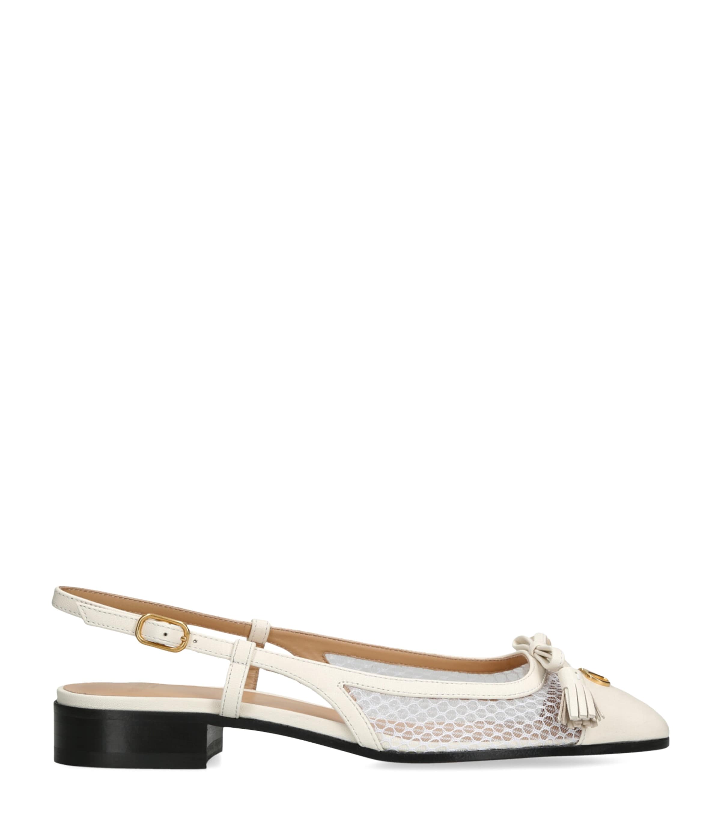 Valentino Garavani White Leather-Mesh Valet du Roi Slingback Flats