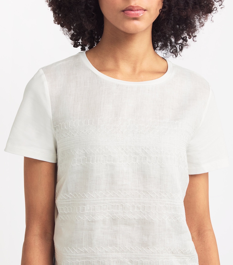 Weekend Max Mara Womens Stretch-Cotton Embroidered T-Shirt White Image 6