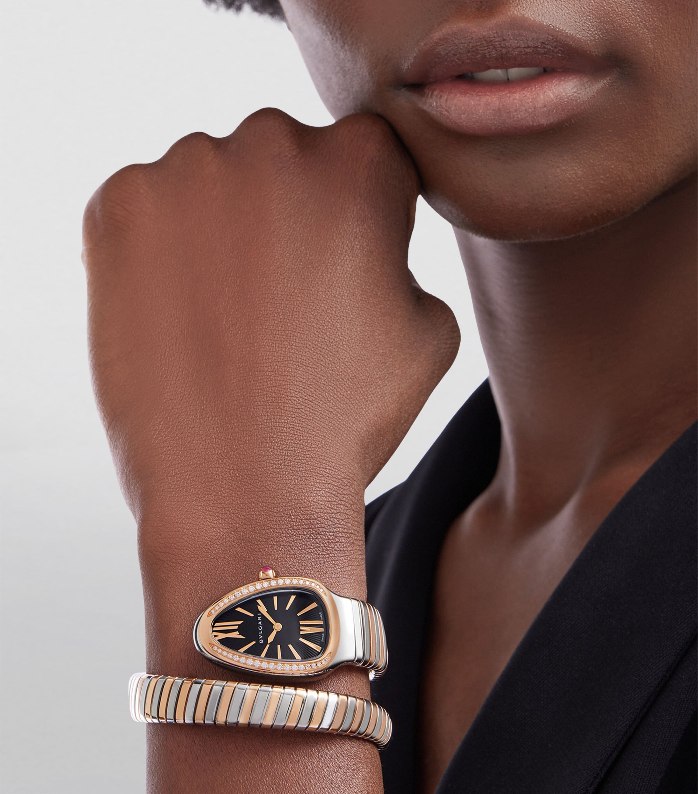 Rose Gold, Stainless Steel and Diamond Serpenti Tubogas Watch 35mm BLACK Image 4