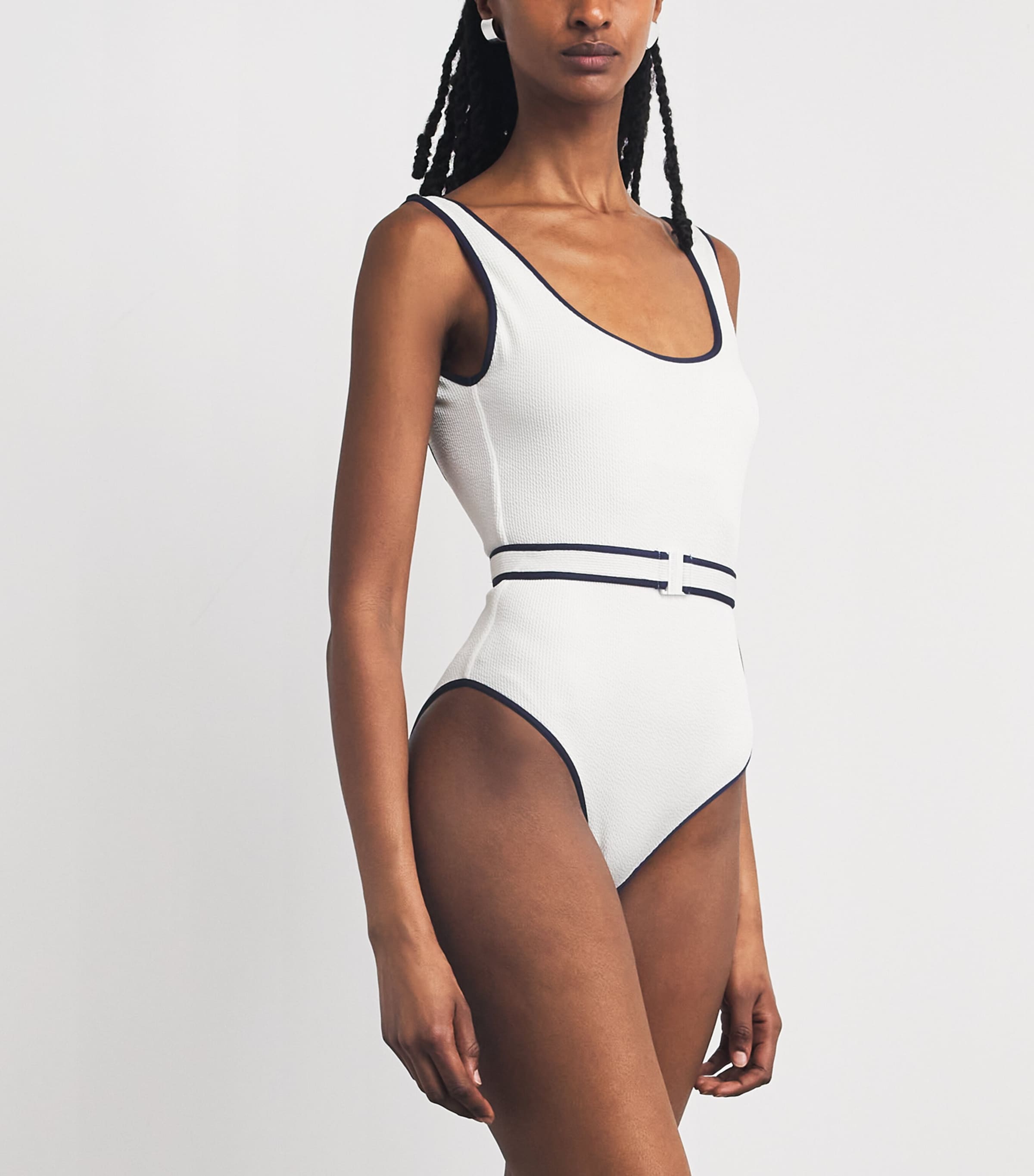 Melissa Odabash Womens Rio Belted Swimsuit White Ridges/navy Image 2
