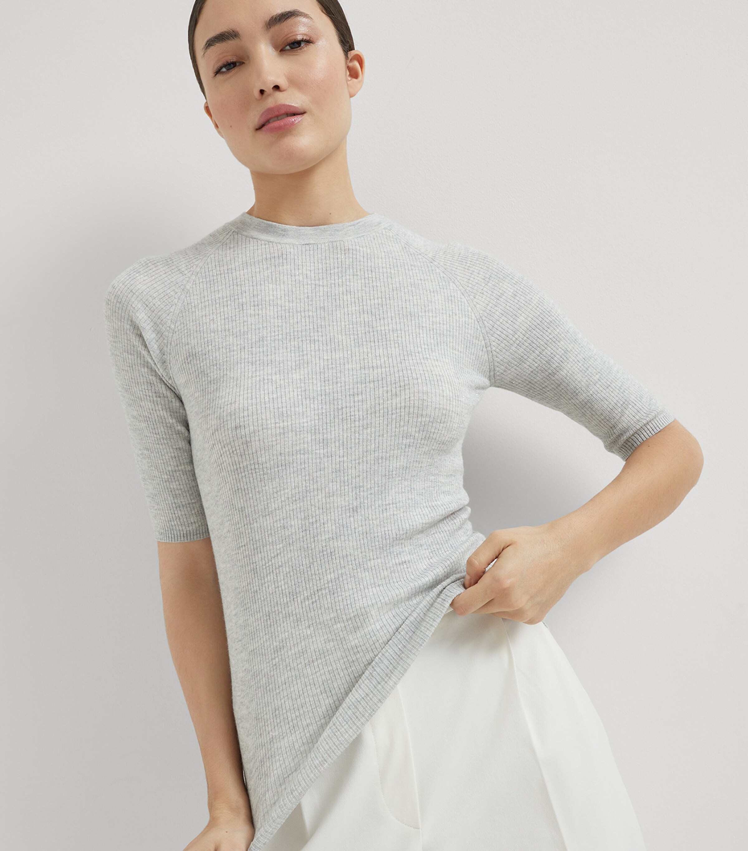 Brunello Cucinelli Womens Cashmere Sparkling Short-Sleeve Sweater Image 5