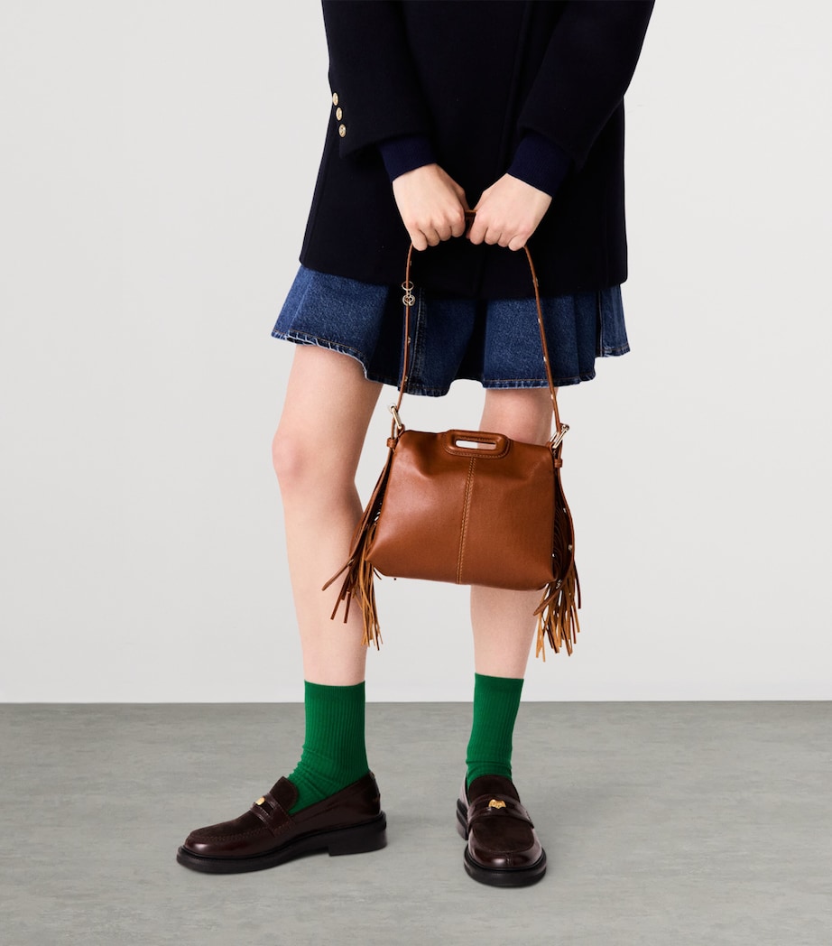 Maje Mini Leather Miss M Shoulder Bag Tobacco Image 9