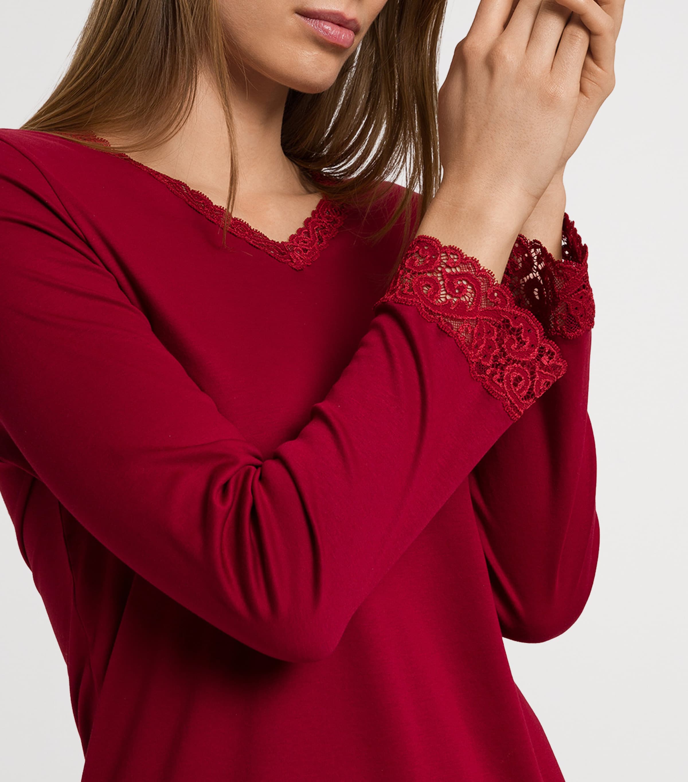 Cotton Lace-Trim Pyjama Set RED DAHLIA Image 5