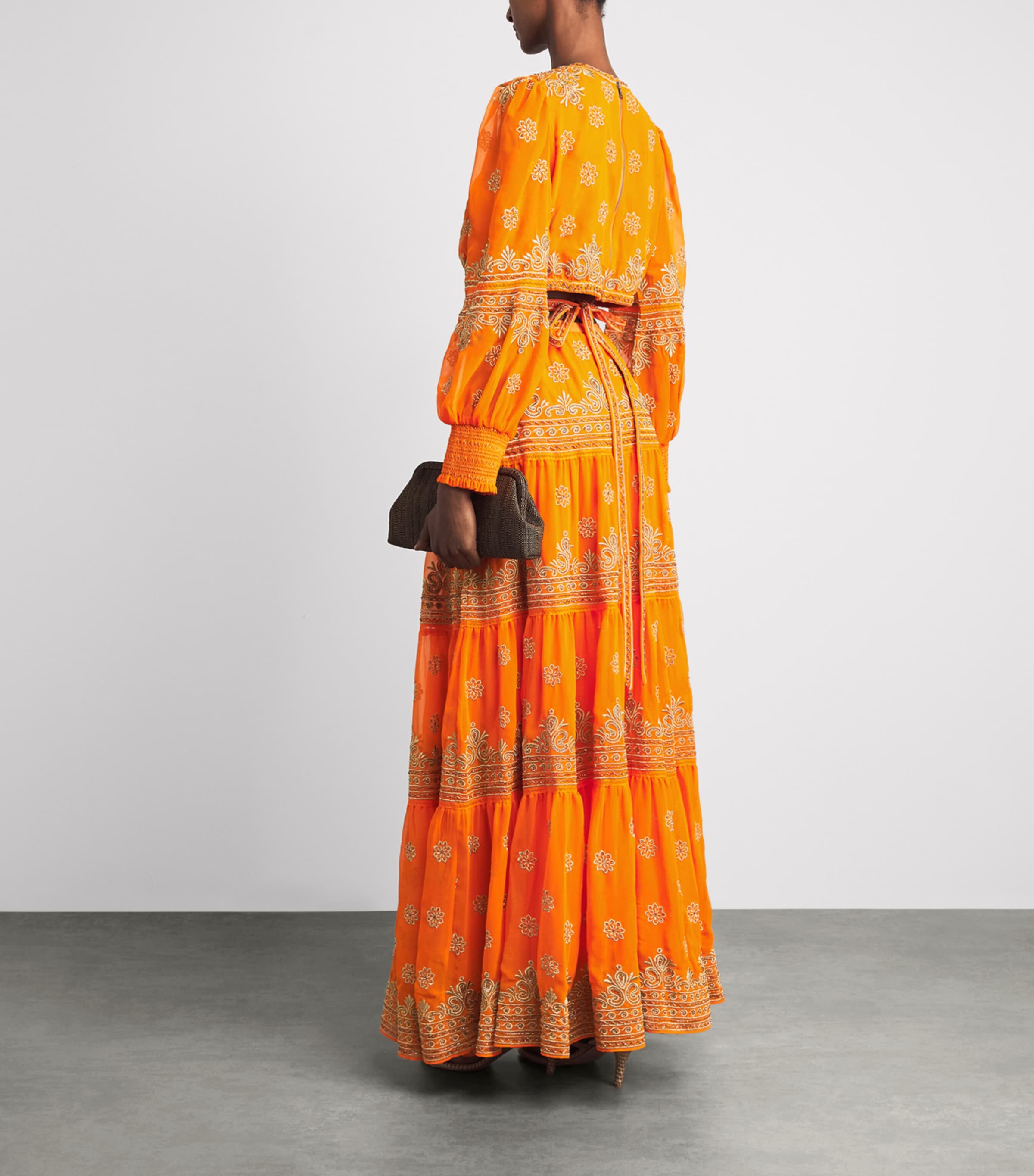Alice+Olivia Womens Embellished Ruffled Patricia Maxi Dress Orange Peel Image 4