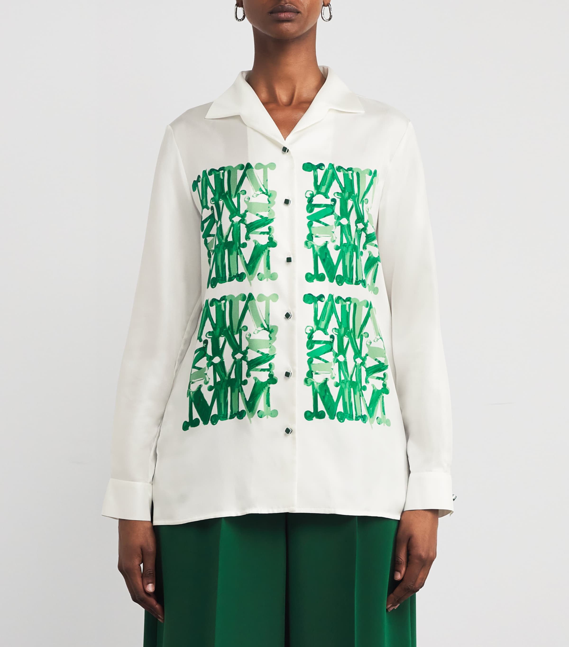 Silk Monogram Print Shirt EMERALD Image 3