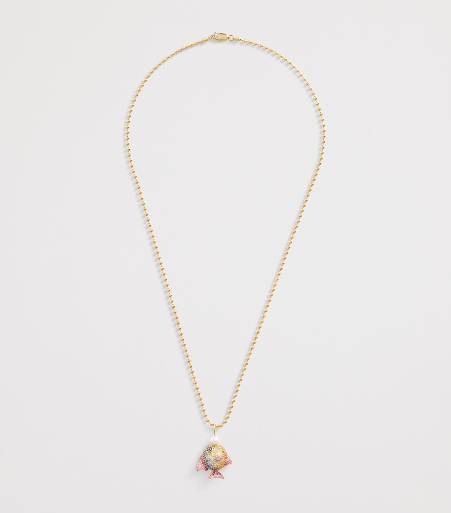 Yellow Gold and Mixed Gemstone Rainbow Fish Necklace YELLOW GOLD Image 3