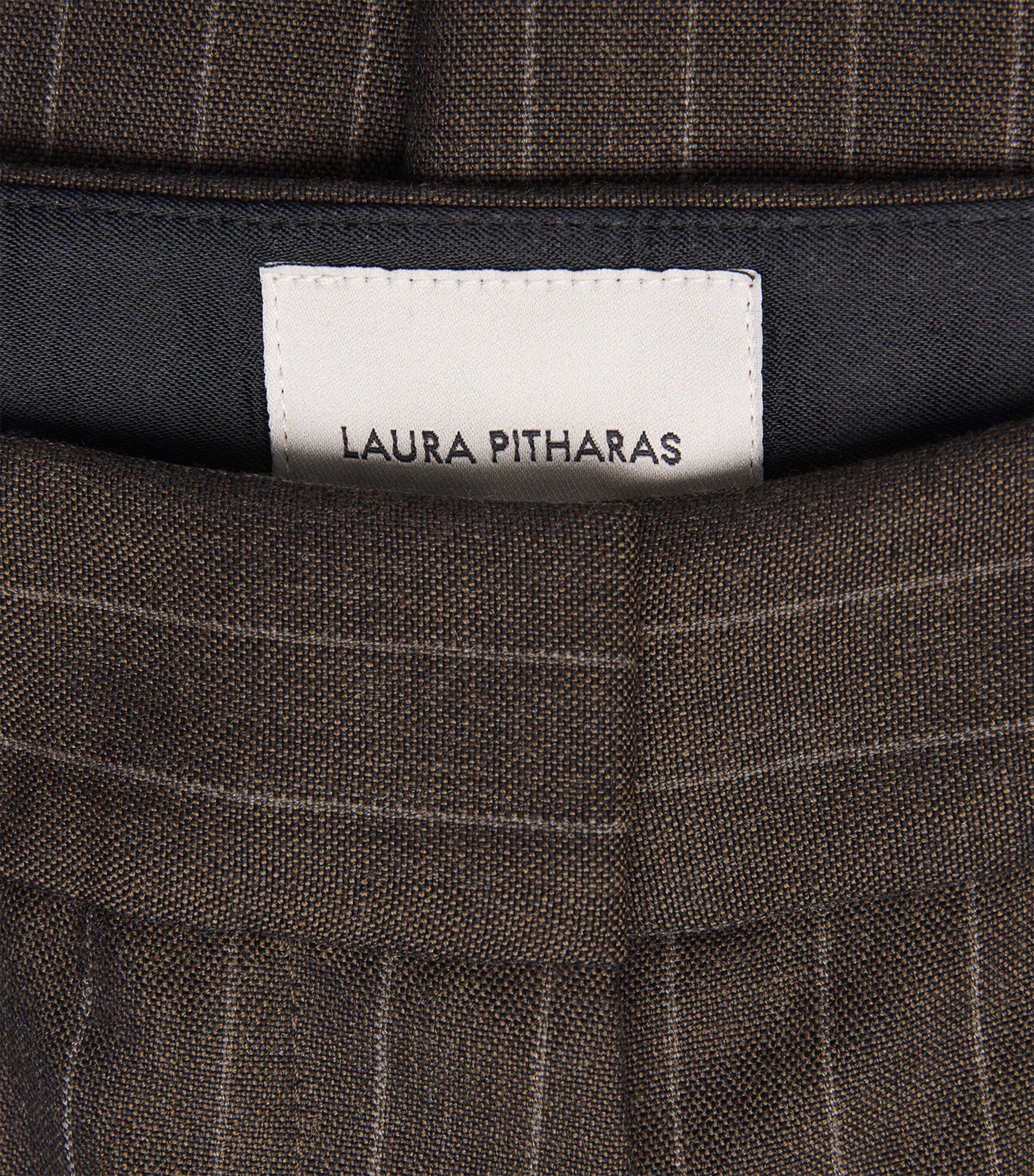Laura Pitharas Womens Wool Wide-Leg Trousers Chocolate Pinstripe Image 6