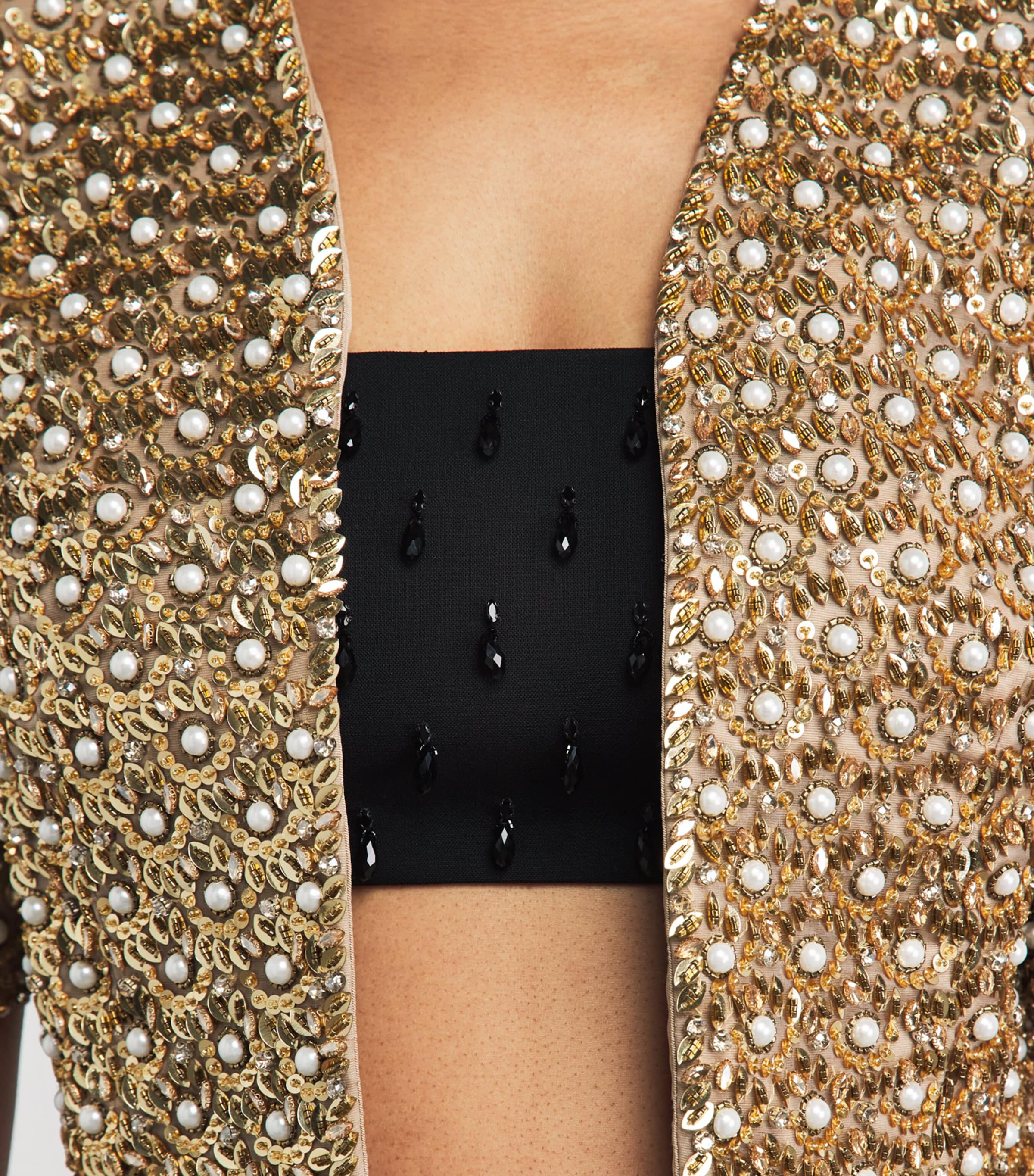Carolina Herrera Womens Embellished Cropped Jacket Gold Image 3